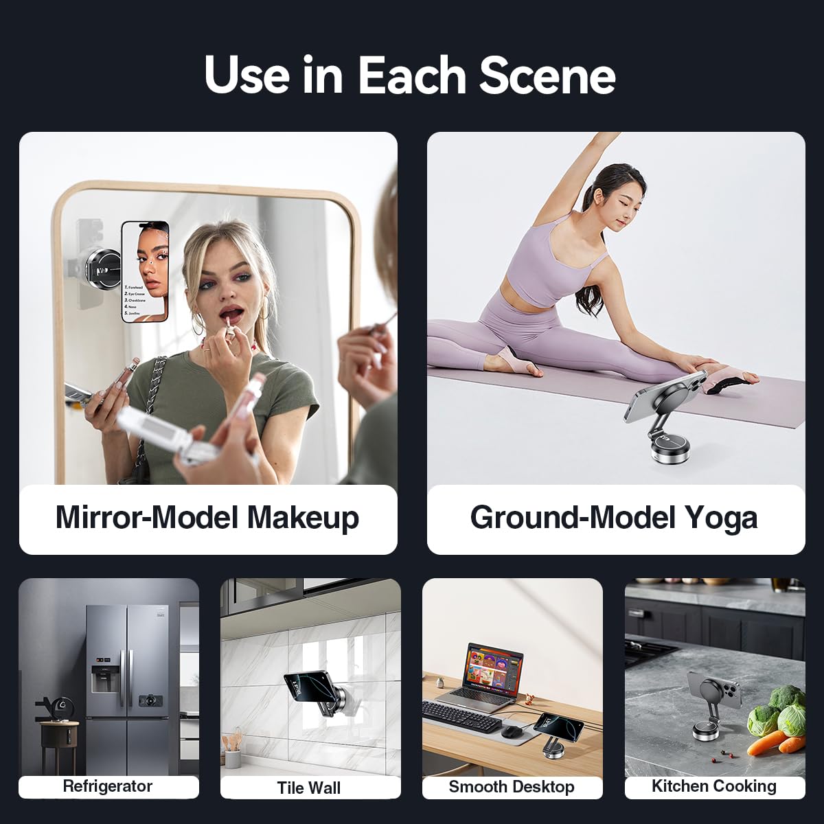 Vacuum Suction Magnetic Car Phone Holder - Strong Foldable Adjustable Car Mount for iPhone 12/13/14/15/16 - Works on Mirror, Glass, Dashboard & Smooth Non-Porous Surfaces (No Charging) - Perfect for Safe Hands-Free Driving & GPS Navigation