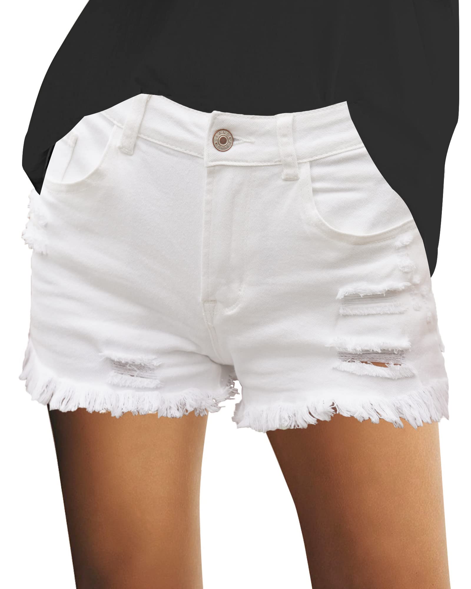 Stylish Women's Distressed Denim Shorts - High Waisted Ripped Jean Shorts for Summer | Perfect for Casual Outings, Beach Trips & Music Festivals
