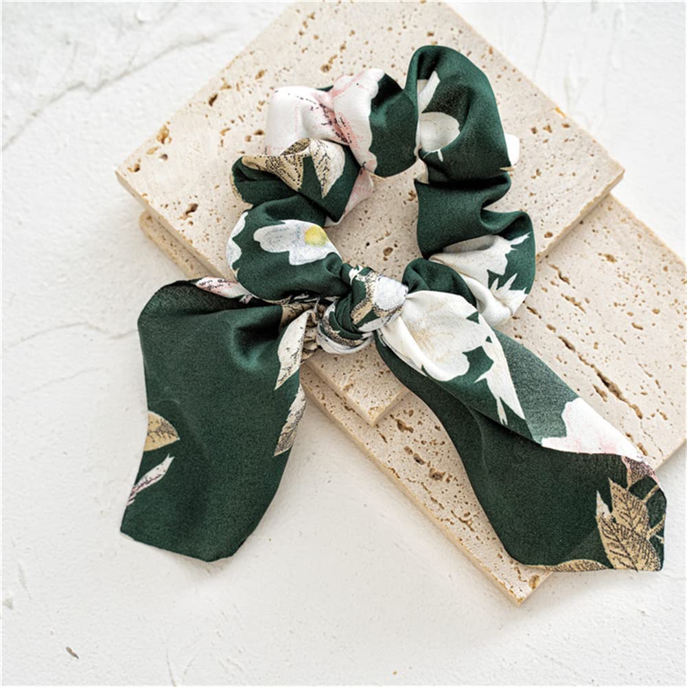 5PCS Floral Print Hair Scarf Scrunchies with Chiffon Ribbon - Soft Ponytail Holders & Hair Ties for Women | Perfect for Work, Gym, and Everyday Styling