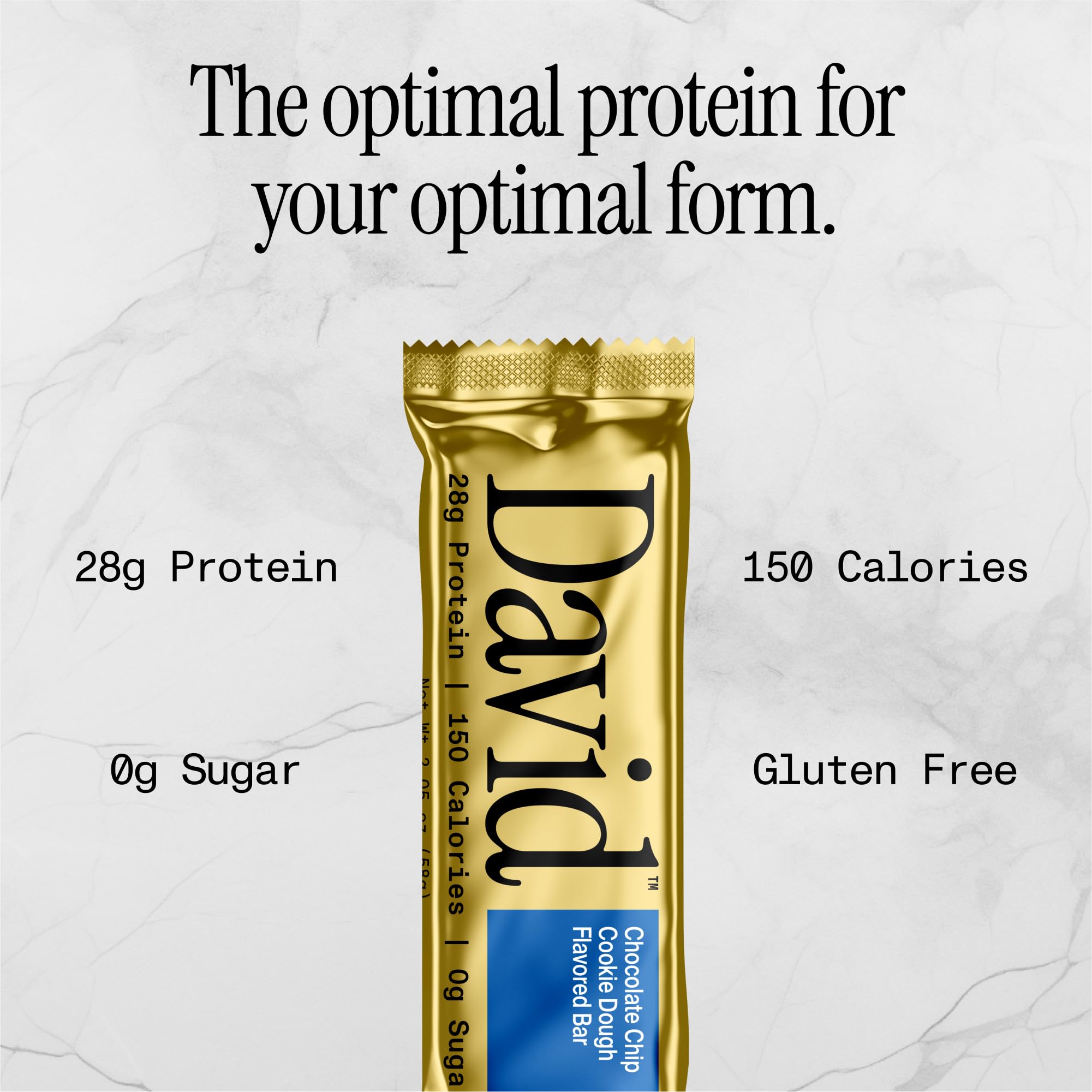 David Protein Bars, Chocolate Chip Cookie Dough - 12 Pack | 28g Protein, 150 Calories, 0g Sugar | High Protein, Low Carb, Gluten Free Snacks for Workout, Hiking & On-the-Go Energy Boost