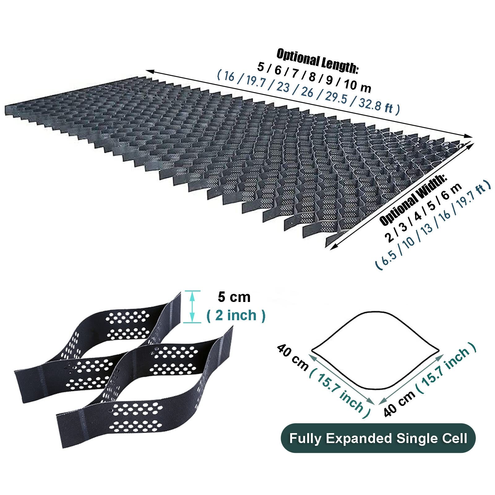 2 Inch Tall Permeable Geo Grid - Heavy Duty Polyethylene Ground Stabilization Grid (6x9m/19.7x29.5ft) for Subgrade Reinforcement, Landscaping, Parking Lots & Driveways | Foldable, Scalable Solution for Erosion Control & Soil Stabilization
