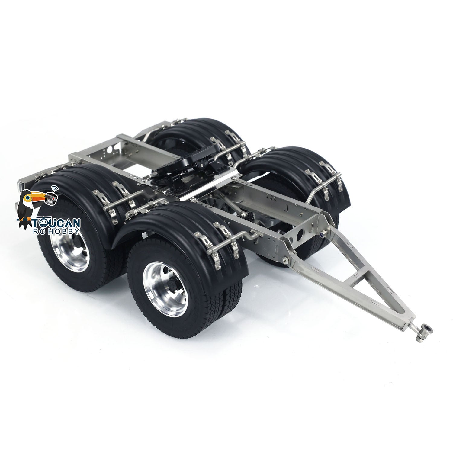 1/14 Scale 2 Axles Metal Trailer with Fifth Wheel Traction for LESU RC Car Truck - Realistic Radio Controlled Vehicle Simulation Model for Off-Roading & Construction Scenes