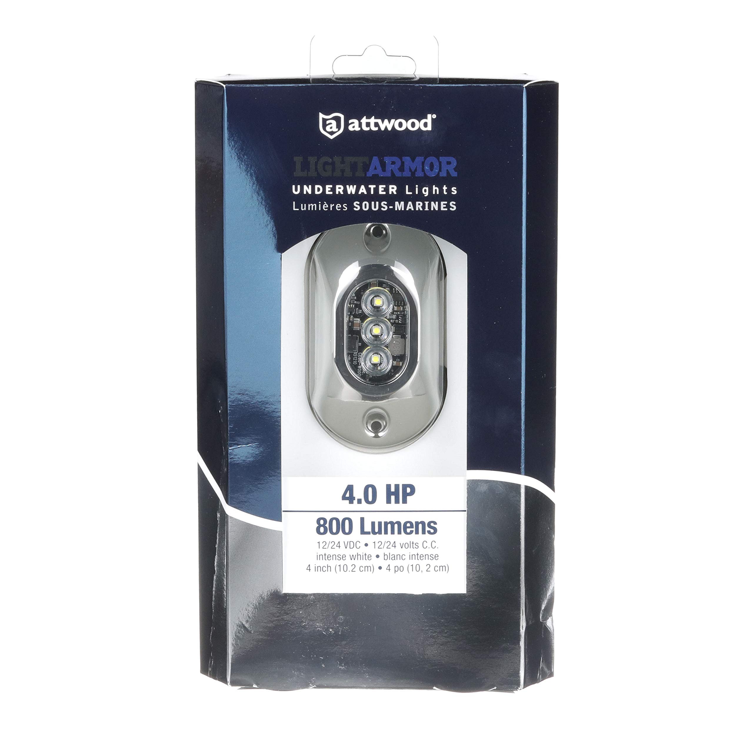 Attwood 65UW03W-7 LED Underwater Light - Marine Grade Stainless Steel Bezel, White Light for Boats, Docks & Pool Lighting | Perfect for Night Fishing & Waterfront Decor