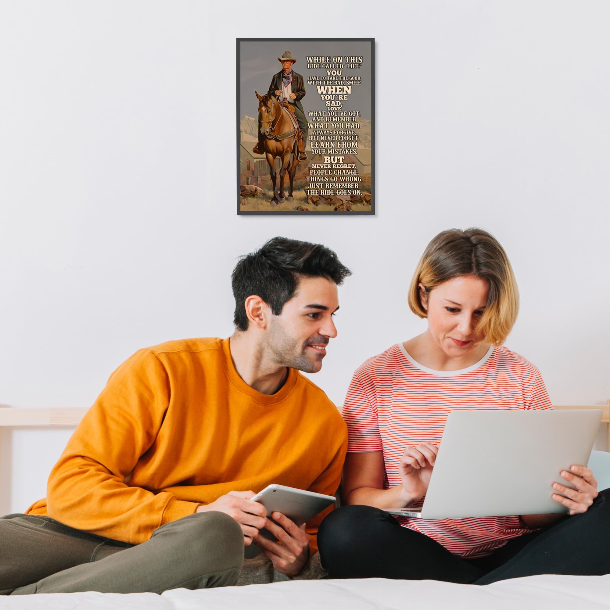 Ride Called Life - Inspirational Western Wall Art with Cowboy Photo Print, Motivational Rustic Decor for Living Room, Office, Library & Home - Unframed 11x14 - Perfect for Western Theme Decor & Cowboy Lovers