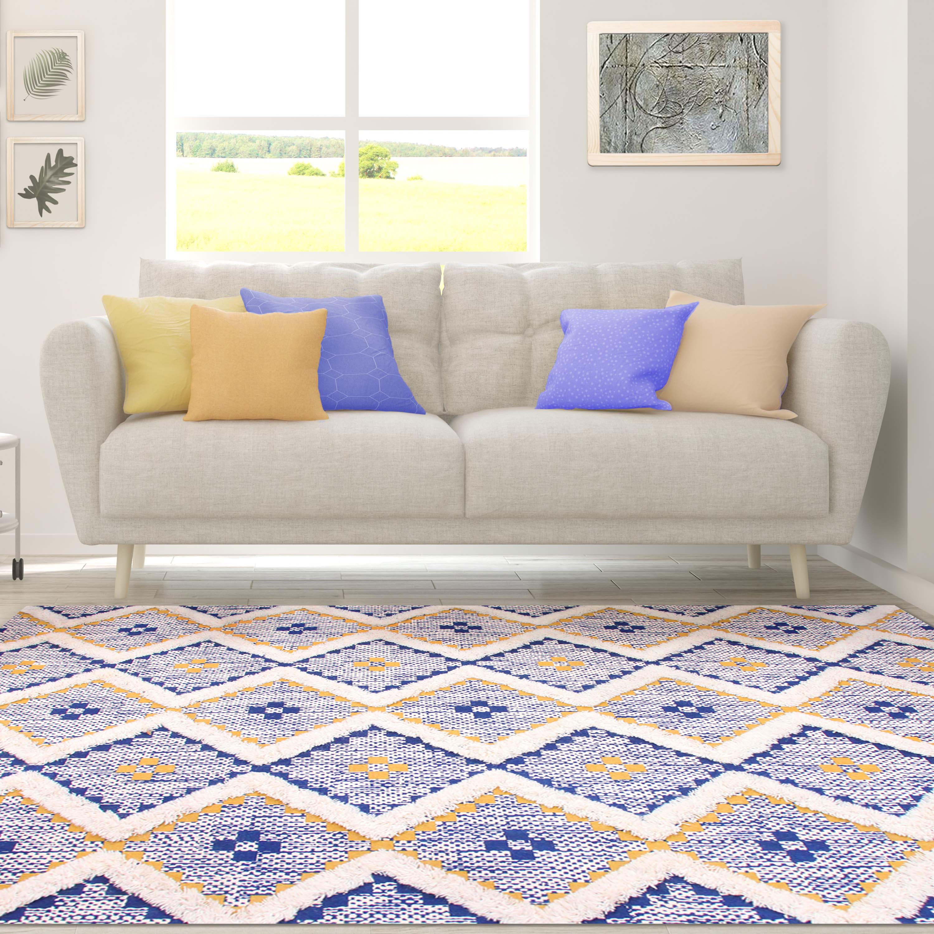 Hand Tufted Cotton Wool Geometric Farmhouse Area Rug - Soft Textured Boho Chic Rug for Living Room, Bedroom, Dining Room Decor