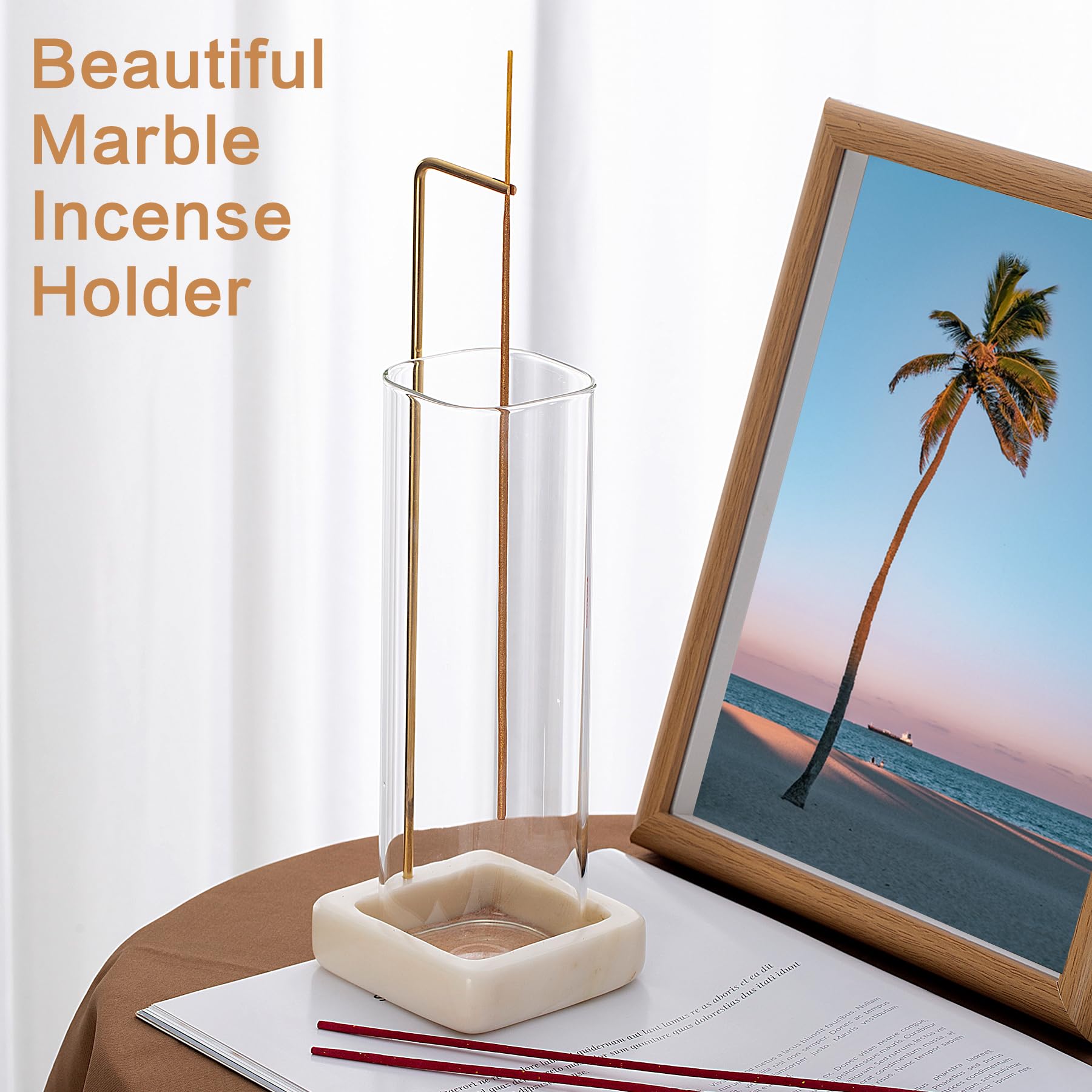 Premium Marble Incense Holder with Brass Base - Anti-Ash Flying Design for Meditation, Yoga & Home Decor - White Aromatherapy Burner for Sticks | Perfect for Relaxation, Spiritual Practice & Stress Relief