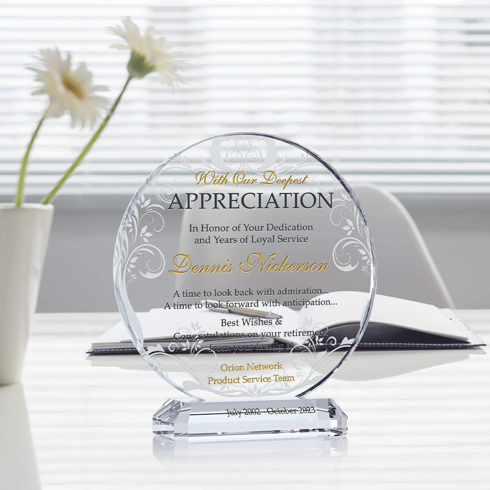 Personalized Crystal Retirement Plaque - Custom Engraved with Name & Date - Unique Retirement Gift for Managers, Employees, Coworkers & Friends (6.5 Inch) - Perfect for Office Farewells, Retirement Parties & Appreciation Events
