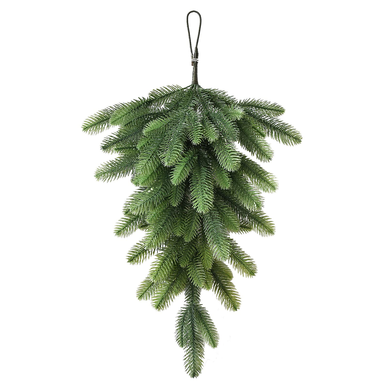 Christmas Pine Needles Teardrop Swar Garland - 27.6 Inch Green Artificial Pine Swag for Xmas Mailbox, Wall & Window Decor - Holiday Home & Outdoor Christmas Decorations