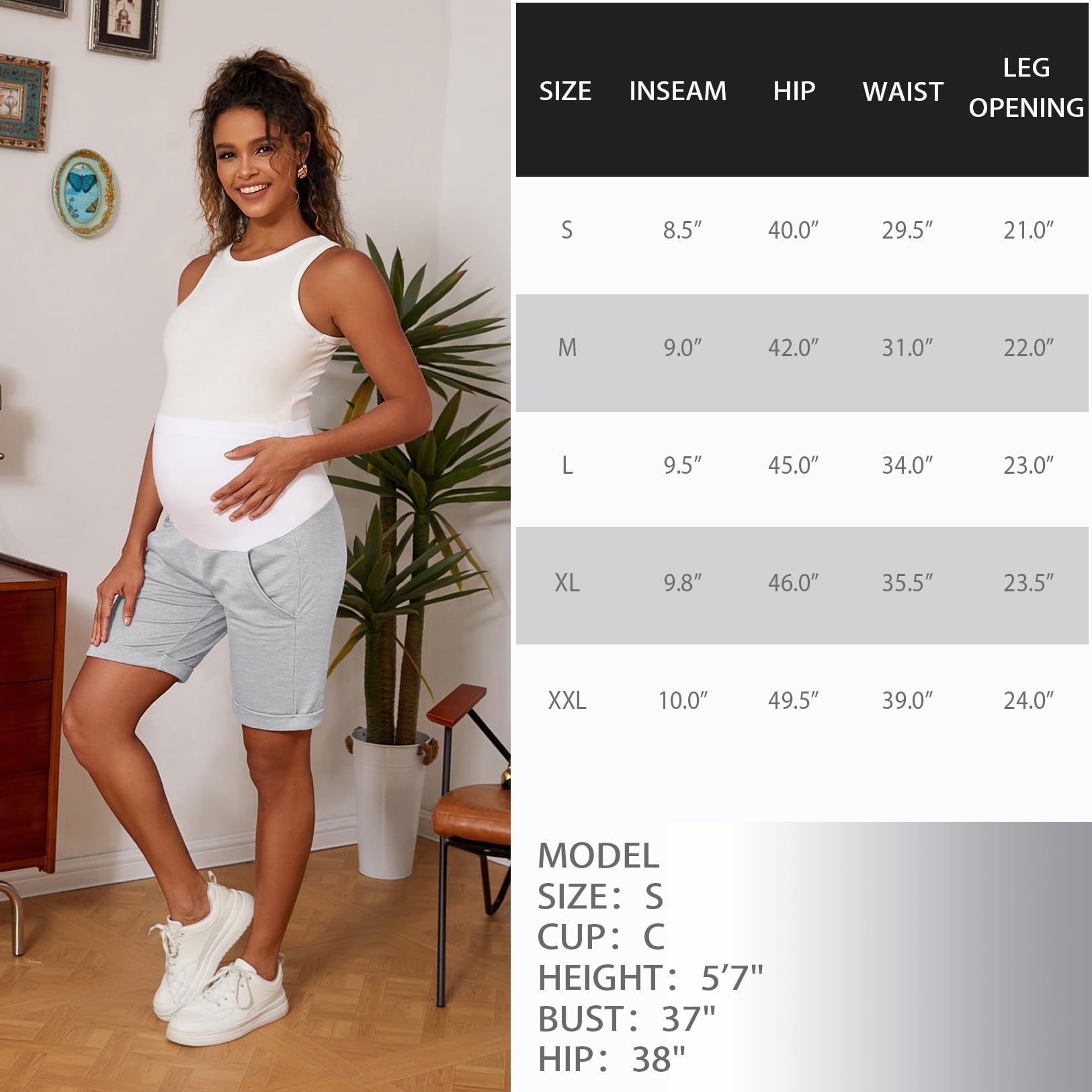 Bhome Maternity Bermuda Shorts - Over The Belly Pregnancy Workout Shorts with Pockets - Loose Fit Casual Maternity Wear for Yoga, Walking & Summer Comfort