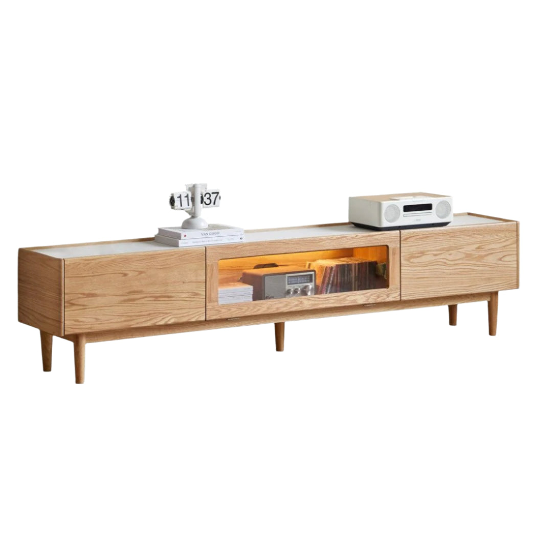 Solid Oak Wood TV Stand with Flip Door - Rustic Floor TV Cabinet for Living Room, Bedroom & Home Theater Storage