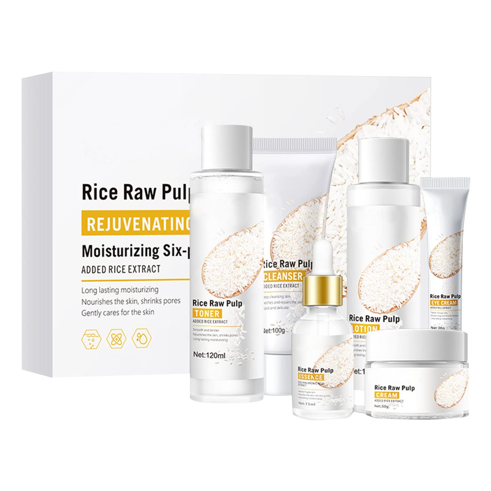 Skin Fix Rice Protoplasm Rejuvenating & Moisturizing 6-Piece Skincare Set - Includes 130ml Toner, Face Wash & Sweat-Absorbing Lotion | Hydrating Routine for Dry & Oily Skin | Perfect for Daily Use & Travel