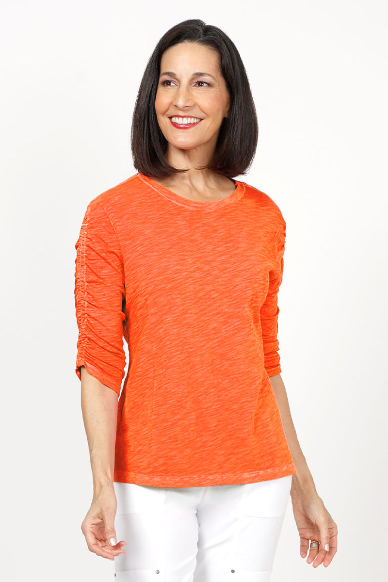 Elliott Lauren Women's Ruched Sleeve T-Shirt - Casual Stretch Cotton Top for Everyday Wear, Work & Date Night