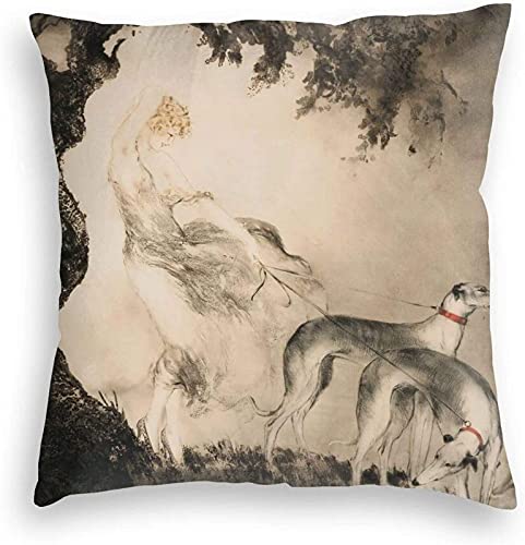 Vintage Greyhound Dog Art Throw Pillow Covers - 18x18 Inch Cotton Linen Cushion Cases for Sofa, Bedroom, Car & Home Decor - Perfect for Pet Lovers & Vintage Style Interiors