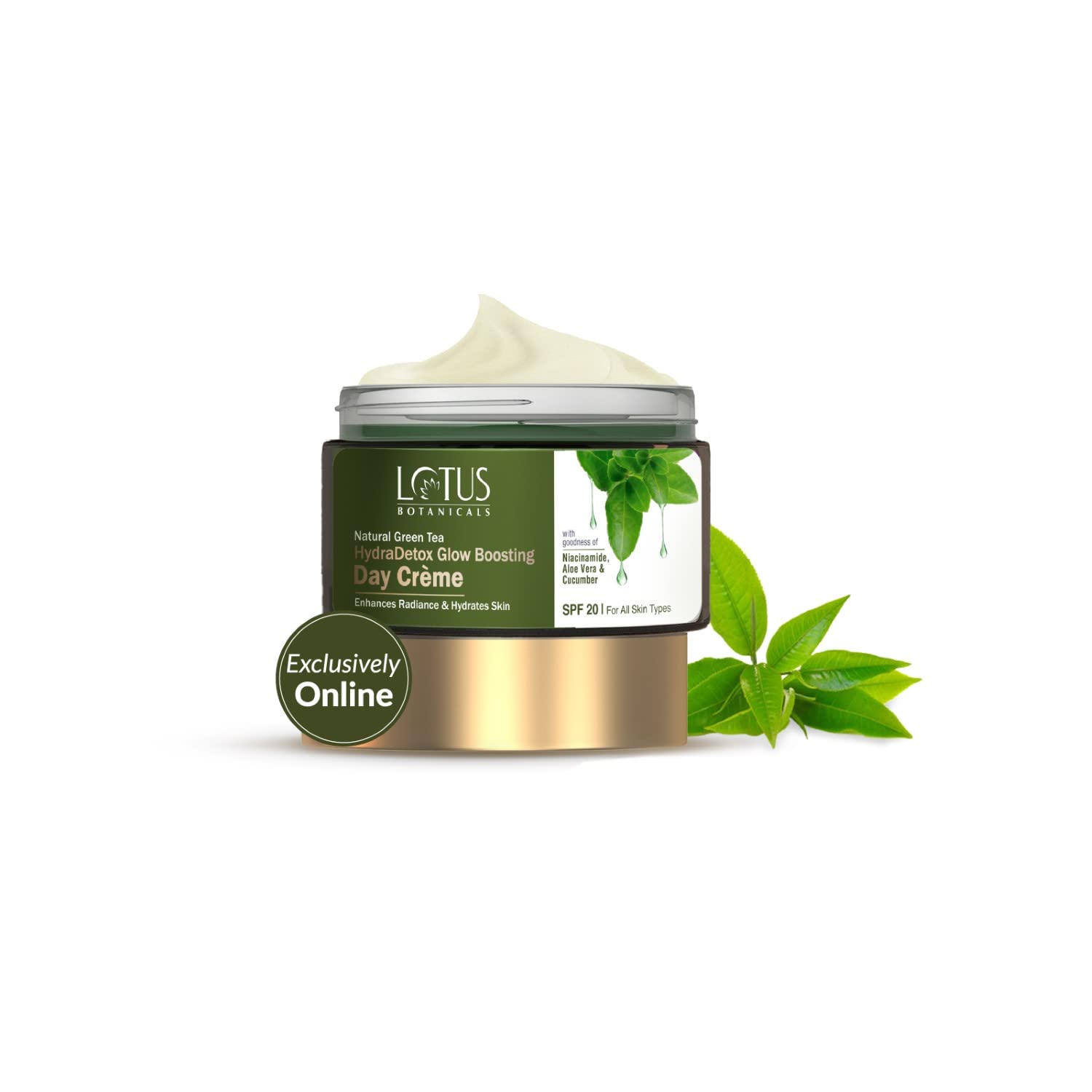 Lotus Botanicals Natural Green Tea HydraDetox Face Moisturizer with Niacinamide & SPF 20 | 50g | Hydrating Day Cream for Glowing Skin | Perfect for Daily Skincare Routine & Sun Protection