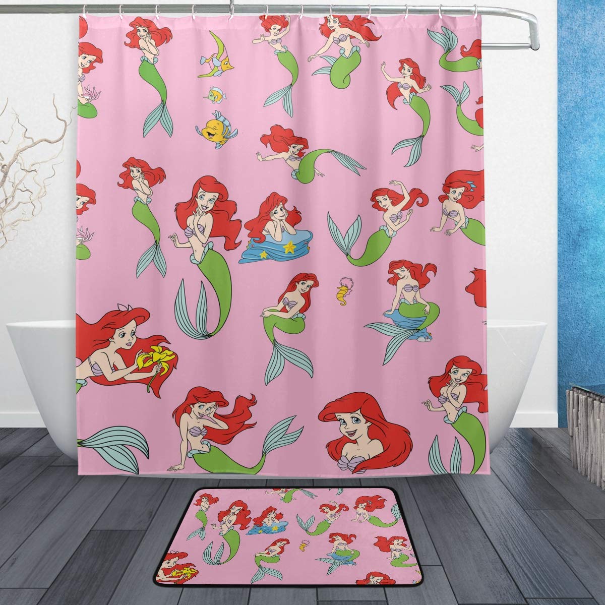 Blue Ocean Mermaid Shower Curtain & Doormat Set - Waterproof Bathroom Decor, Non-Slip Polyester Fabric, 60x72 inches & 23.6x15.7 inches - Perfect for Beach Theme Bathrooms & Coastal Home Decor
