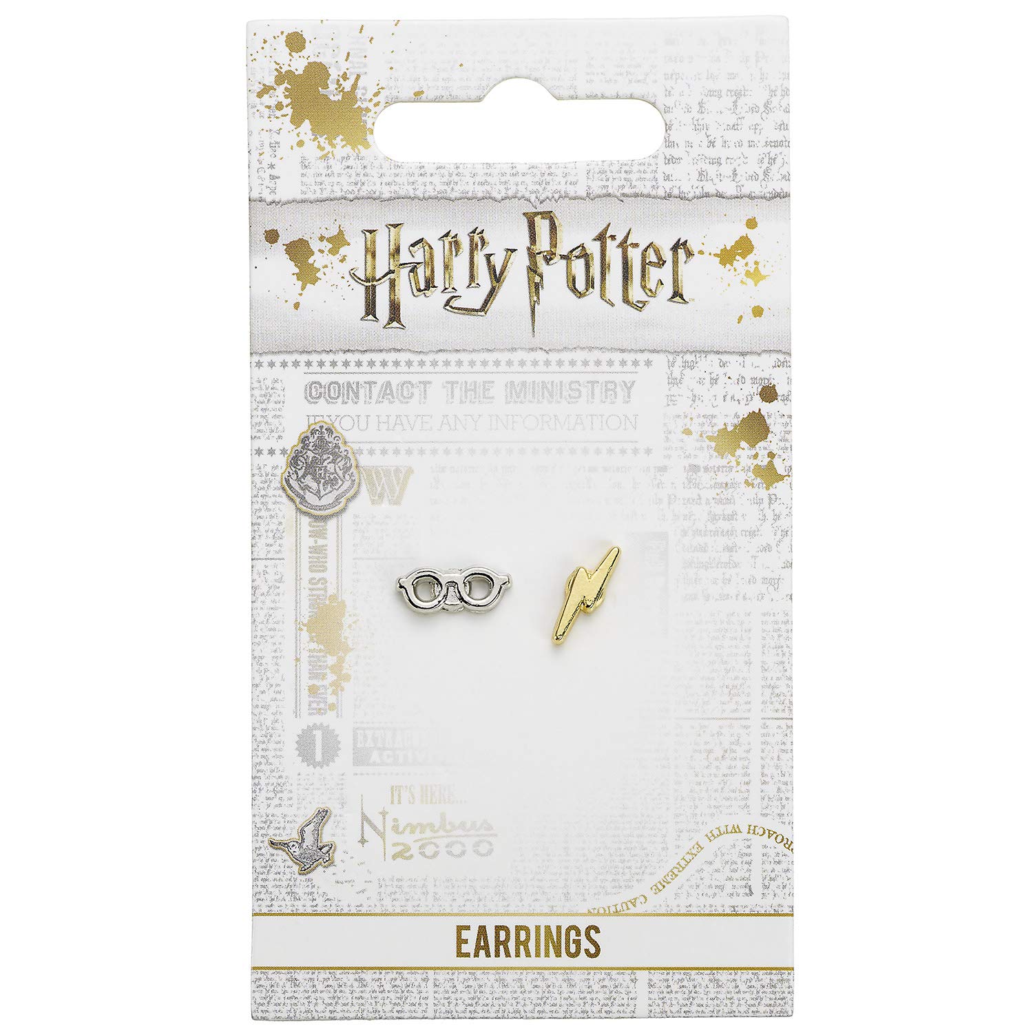 Harry Potter Lightning Bolt & Glasses Stud Earrings - Official Hogwarts Jewelry for Fans, Cosplay & Everyday Wear