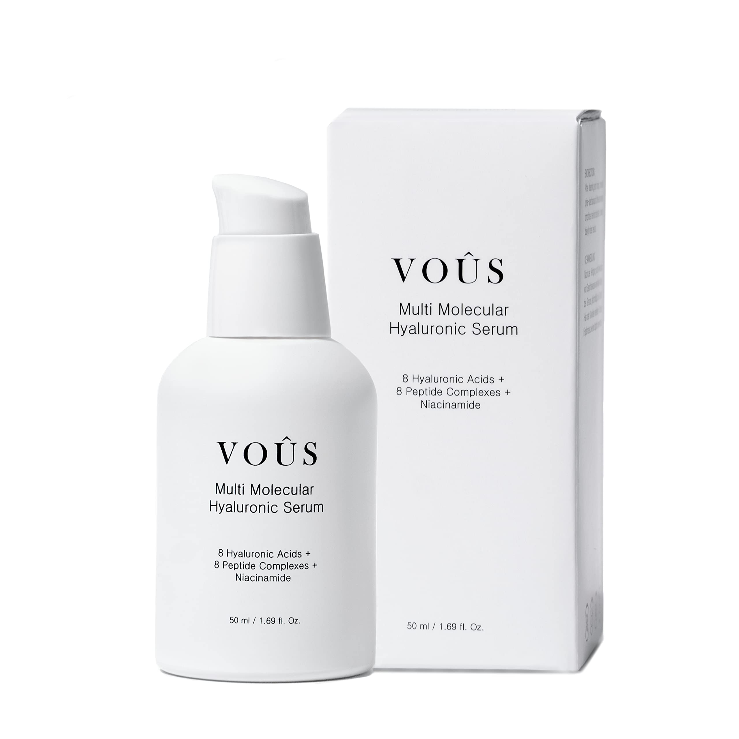Hyaluronic Acid Serum 8X with Argireline & Matrixyl | 50ml | Niacinamide + Peptides 8X | Anti-Aging | Vegan, Clean & Natural Hydrating Skincare by VOÛS | Perfect for Dry Skin & Wrinkle Reduction