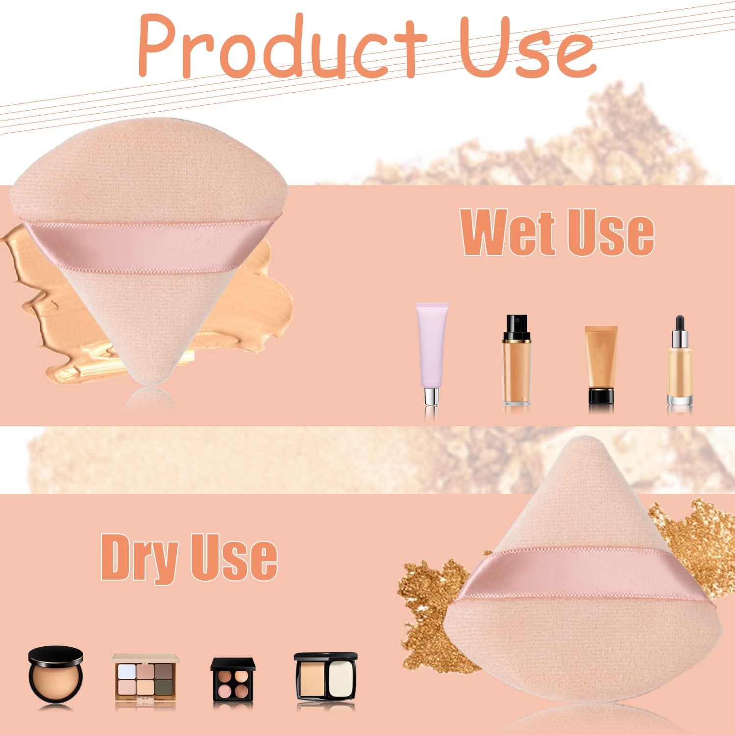 Velour Powder Puff Triangle Makeup Sponge - Super Soft Loose Setting Powder Puff for Face & Body, Foundation Blender, Eye Makeup Wedges (Multicolor, 2-Pack) | Perfect for Professional Makeup Application & Travel Beauty Essentials