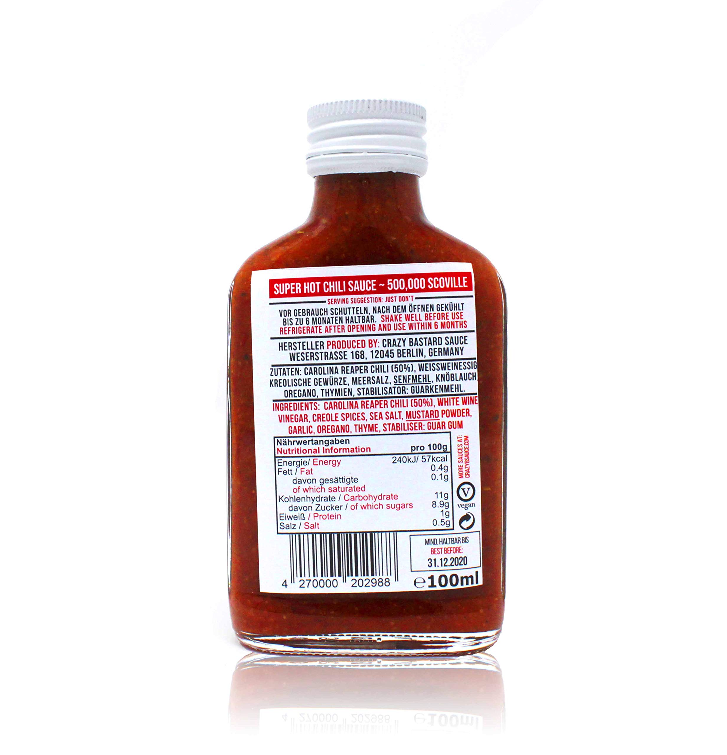 Crazy Bastard Superhot Carolina Reaper Hot Sauce - 100ml Bottle | Extreme Heat Ghost Pepper Sauce for Wings, Tacos, Burgers & Cooking