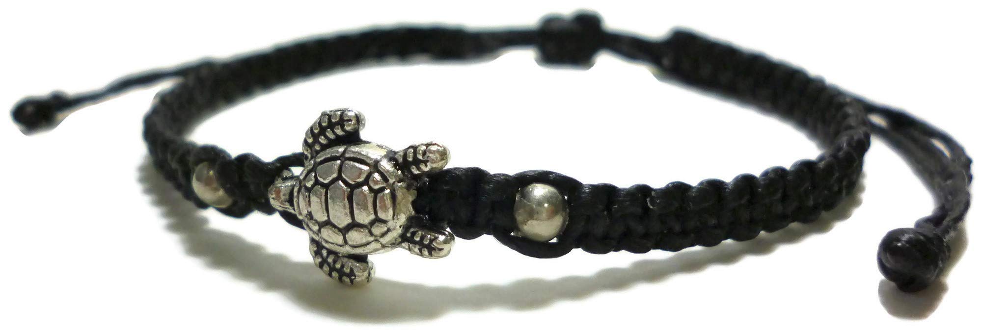 Adjustable Sea Turtle Pendant Lucky Braided Bracelet with Sliding Knot - Cotton Cord Handmade Jewelry for Women & Men - Perfect for Beach Vacation, Yoga, Meditation & Spiritual Gifts