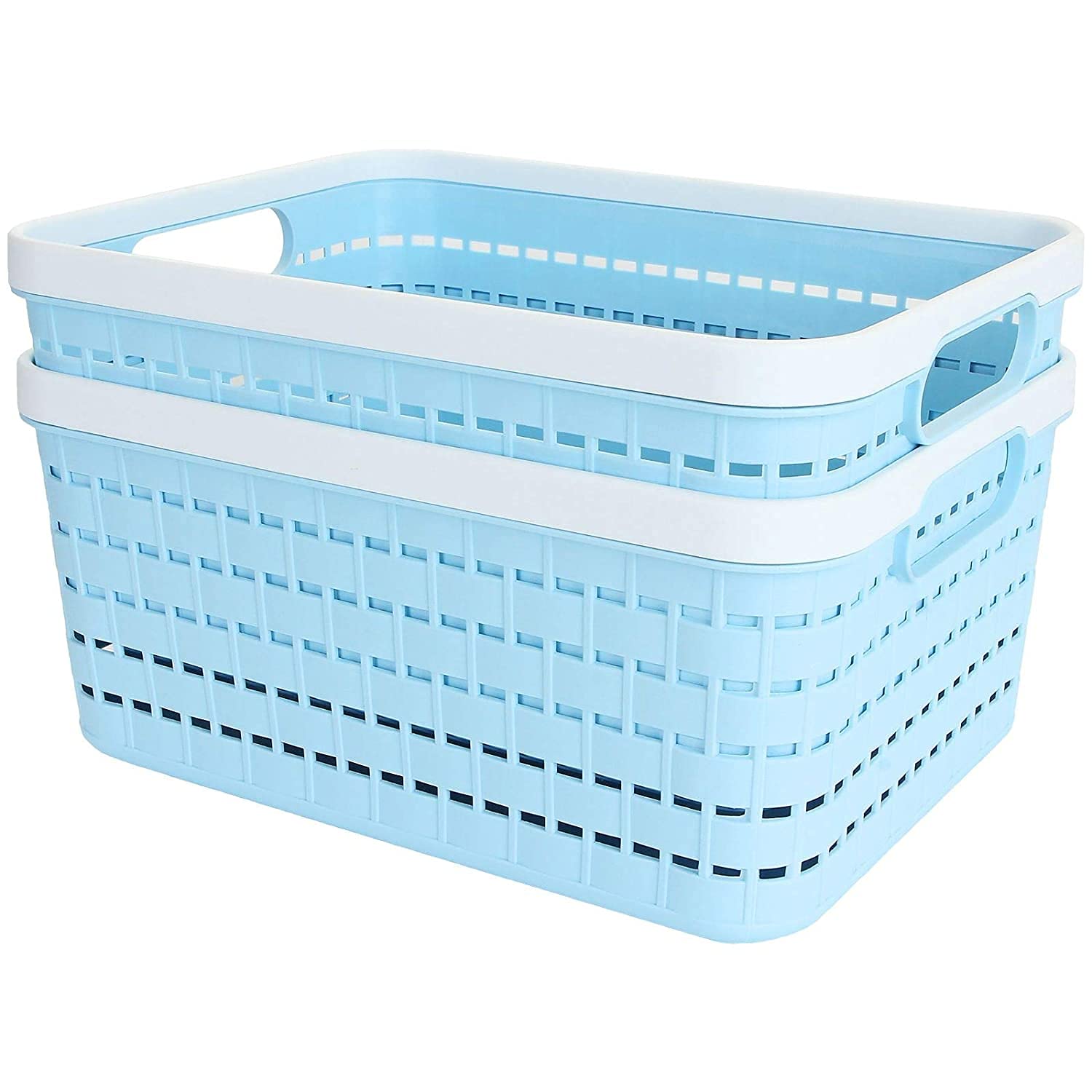 Acrux7 2-Pack Plastic Storage Baskets - 11.2 x 8.5 x 5.3 Inch Woven Organizer Bins for Kitchen Pantry, Bathroom & Cabinet Storage - Portable & Durable (Blue) - Perfect for Home Organization & Clutter Control