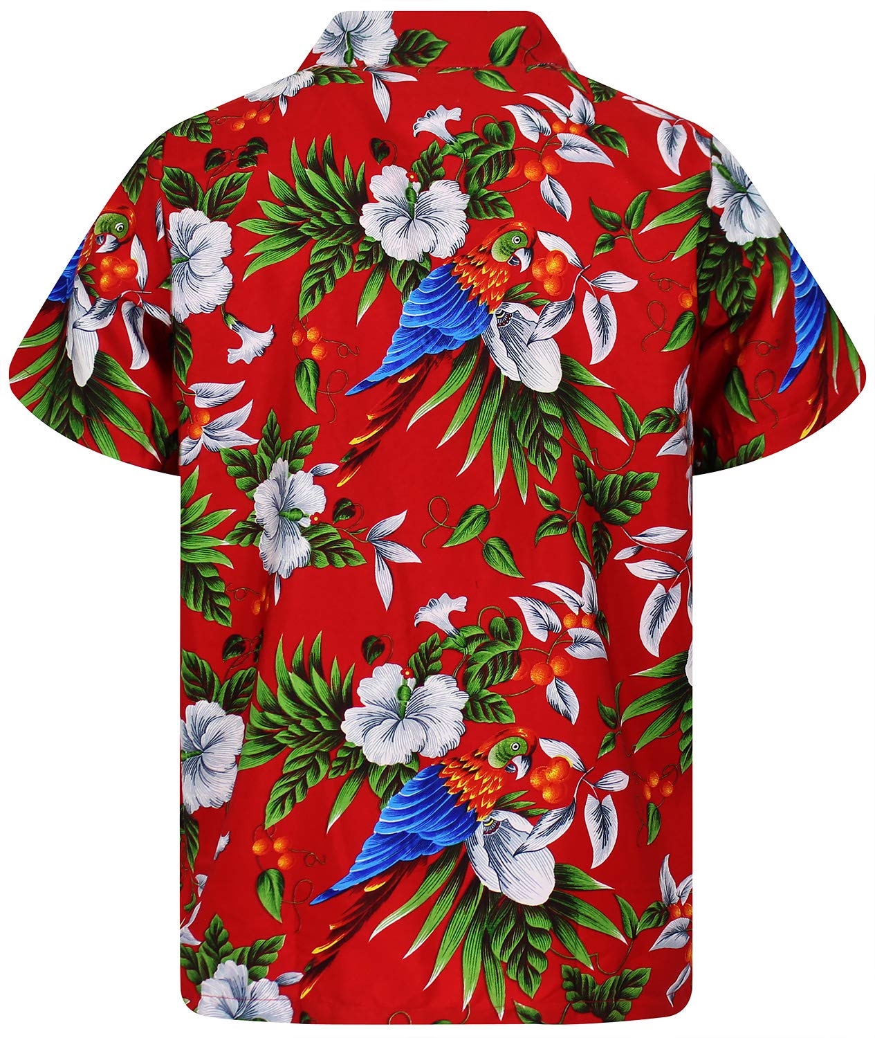 Vibrant Hawaiian Shirt with Tropical Parrot & Cherry Print - Red Aloha Shirt for Men & Women (Size XS) - Perfect for Beach Parties, Summer Vacations & Tropical Getaways