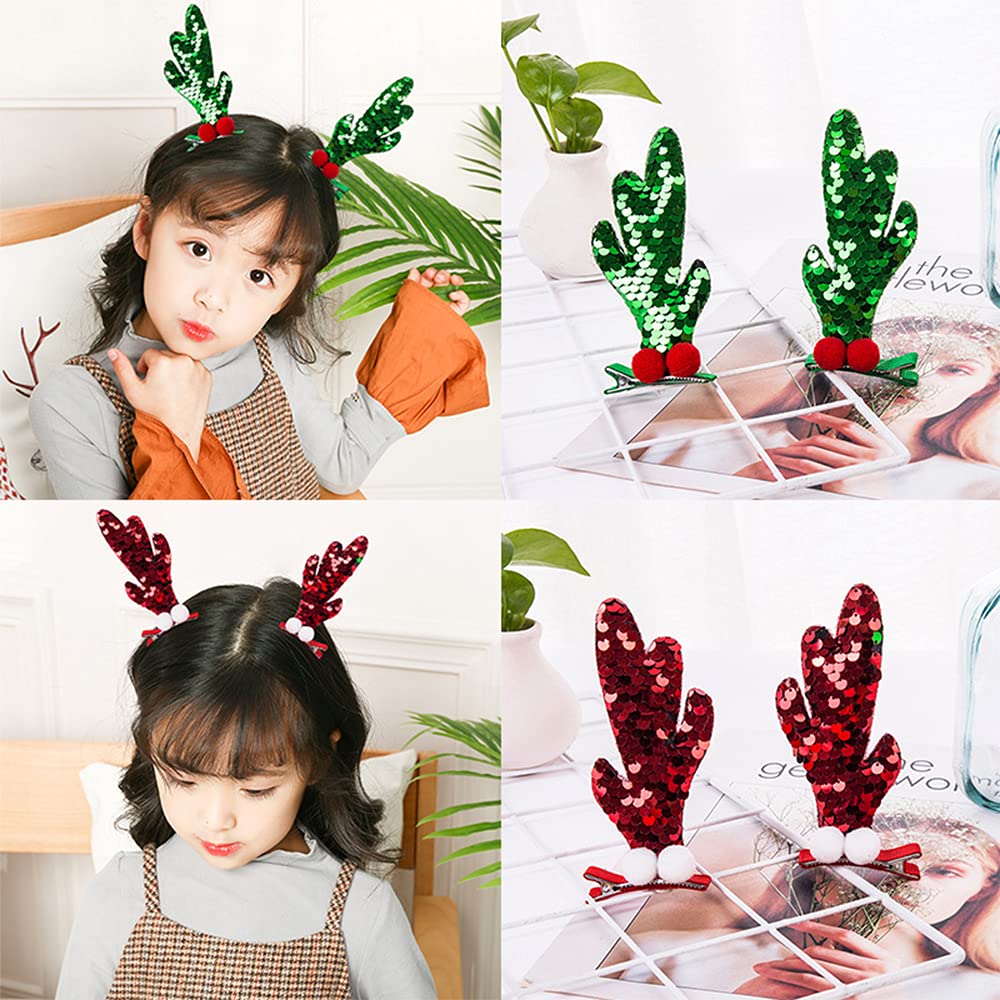 10 Pcs Cute Antler Christmas Hair Clips with Sequins - Festive Holiday Hair Accessories for Girls, Women, Kids - Perfect for Christmas Parties, School Events & Family Photos
