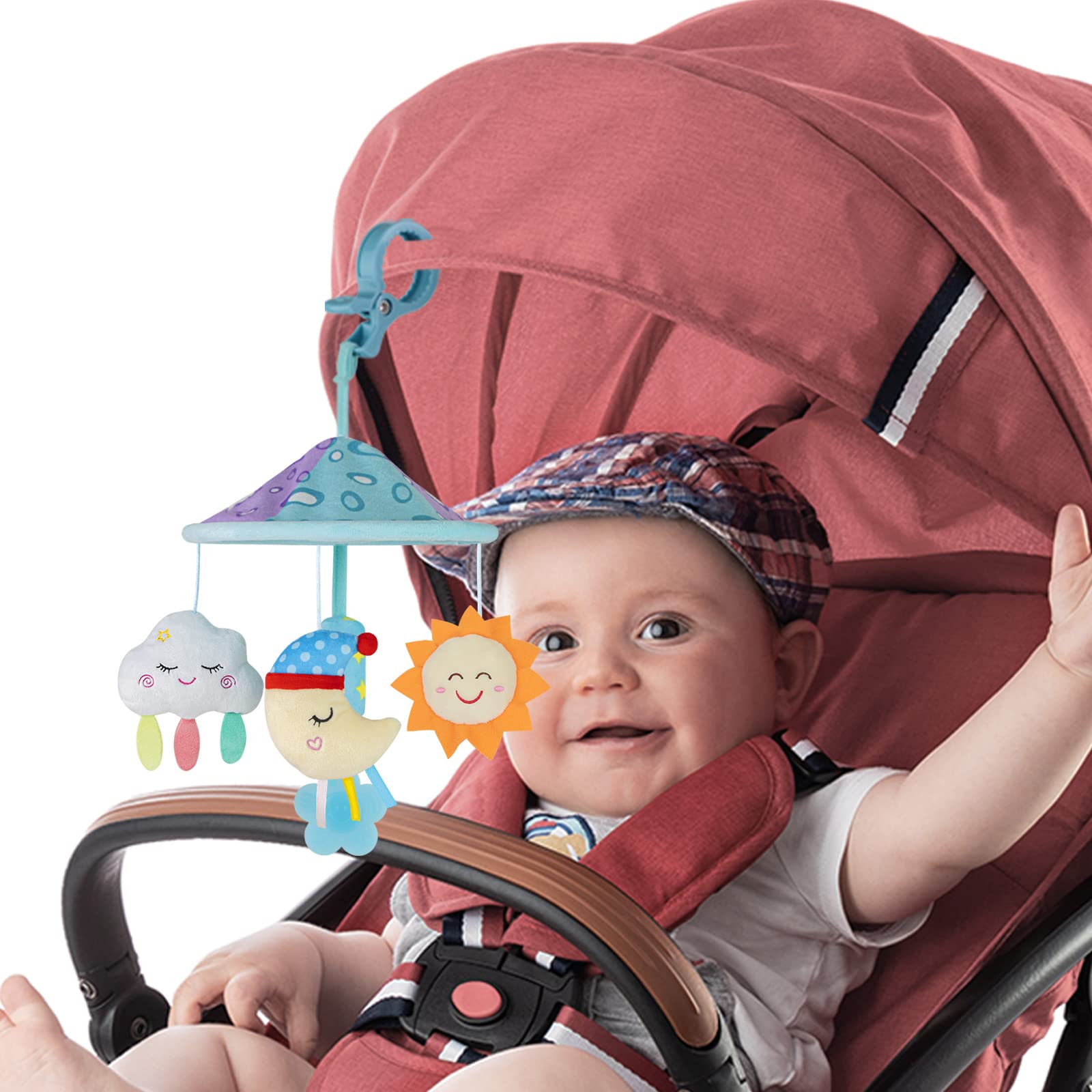 Soft Rattle Baby Pram Mobile Toys for Playpen - Car Roof Handle Toy for Newborns 0-12 Months (Sky Blue) | Perfect for Crib, Stroller & Baby Gym Entertainment