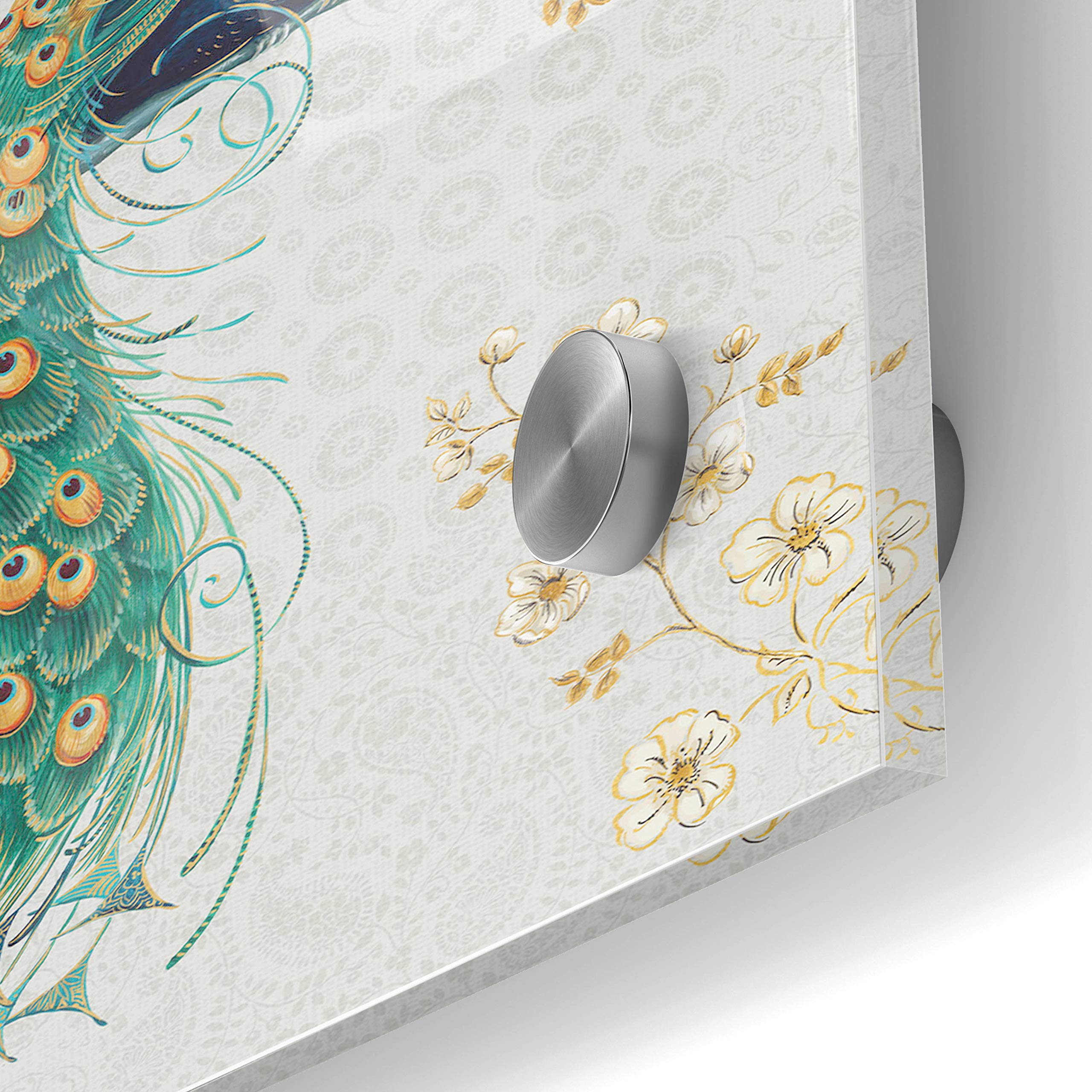 Ornate Peacock IXA Wall Art by Daphne Brissonet - 24x36 Inch Acrylic Glass Painting - Modern Home Decor for Living Room, Bedroom & Office