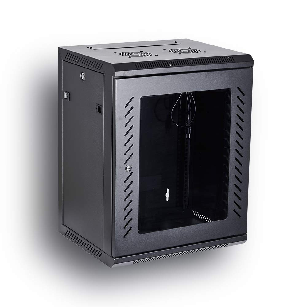 Kenuco 15U Wall Mount Server Rack Cabinet - 19 Inch Network Equipment Enclosure with Locking Glass Door (16 Inch Depth) - Perfect for Data Centers, Server Rooms & Office Network Installations