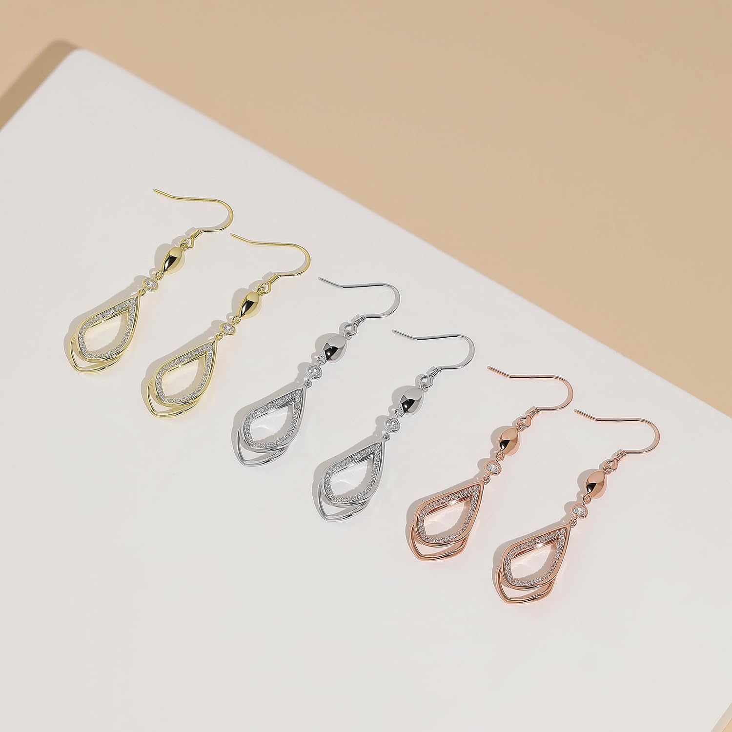 Handmade Sterling Silver Dangle Drop Earrings for Women | Elegant Teardrop Statement Jewelry in Rose Gold | Perfect Bridesmaid Gift & Wedding Accessory | Great for Parties, Date Nights & Special Occasions