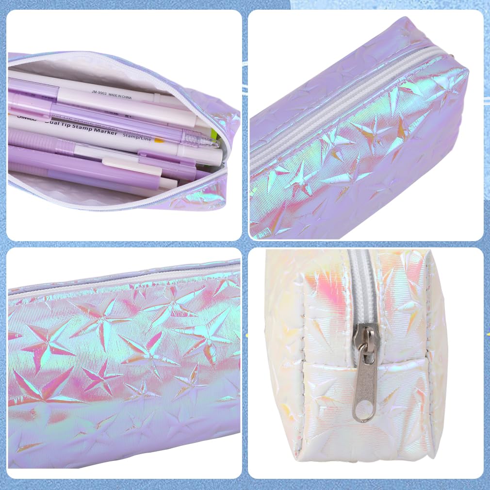 iSuperb 3 Pack Colorful Laser Pencil Case - Zippered Pen Pouch for School, Office & Travel - Multi-Purpose Cosmetic & Makeup Bag Organizer (3pcs) - Perfect for Students, Artists & Professionals