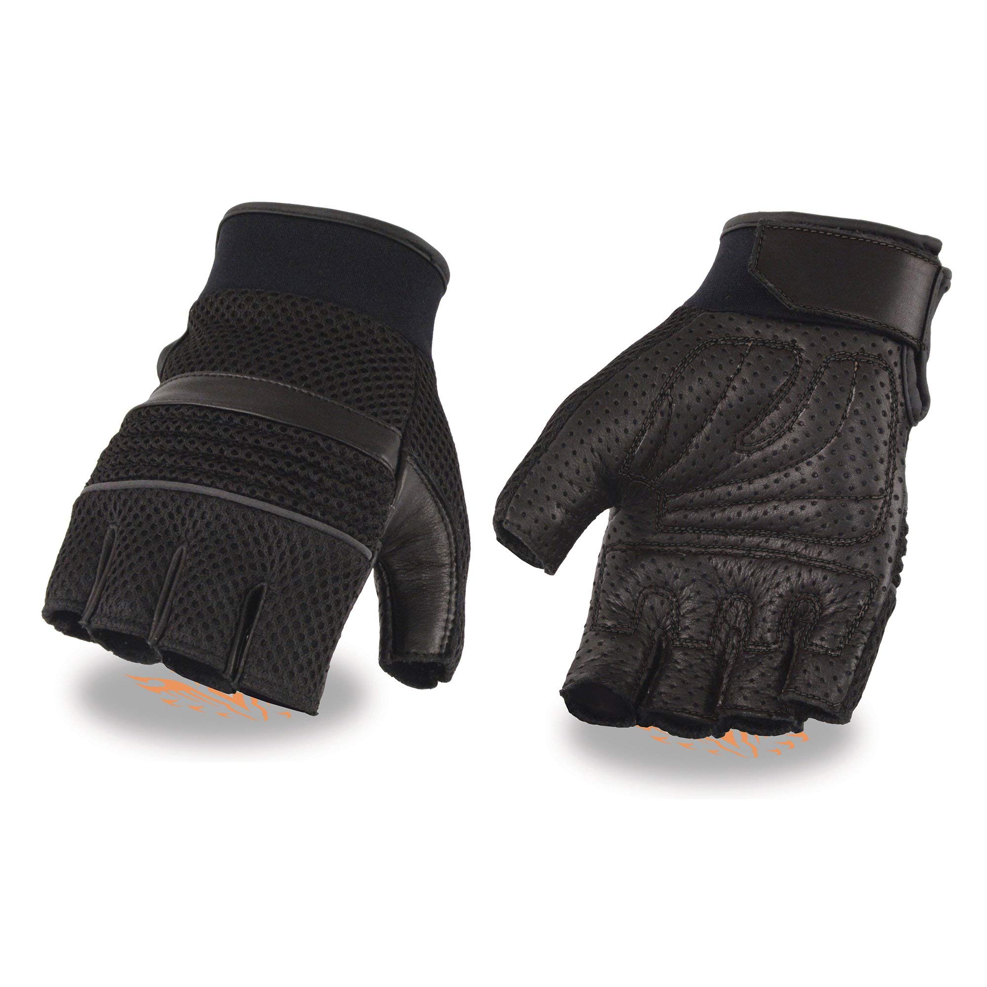 Milwaukee Leather Men's Fingerless Gloves - Breathable Mesh & Gel Palm Padding for Motorcycle Riding, Cycling, and Outdoor Work