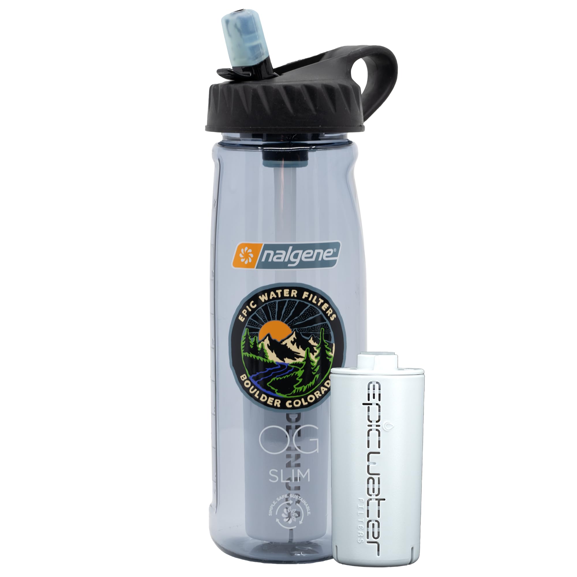 Epic Water Filters Nalgene OG Water Bottle with Built-in Filter | BPA-Free 32oz USA Made Water Bottle | Removes 99.99% of Tap Water Contaminants & PFAS | Smoke Grey | Perfect for Hiking, Camping & Outdoor Adventures