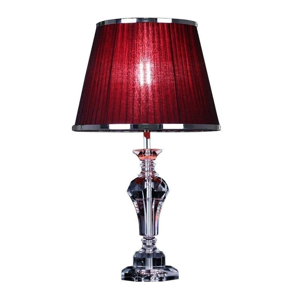 Modern Crystal Desk Lamp with Remote Control & Dimming - Wine Red Fabric Shade for Bedroom, Study, Living Room | Perfect for Reading, Working & Nightstand Lighting