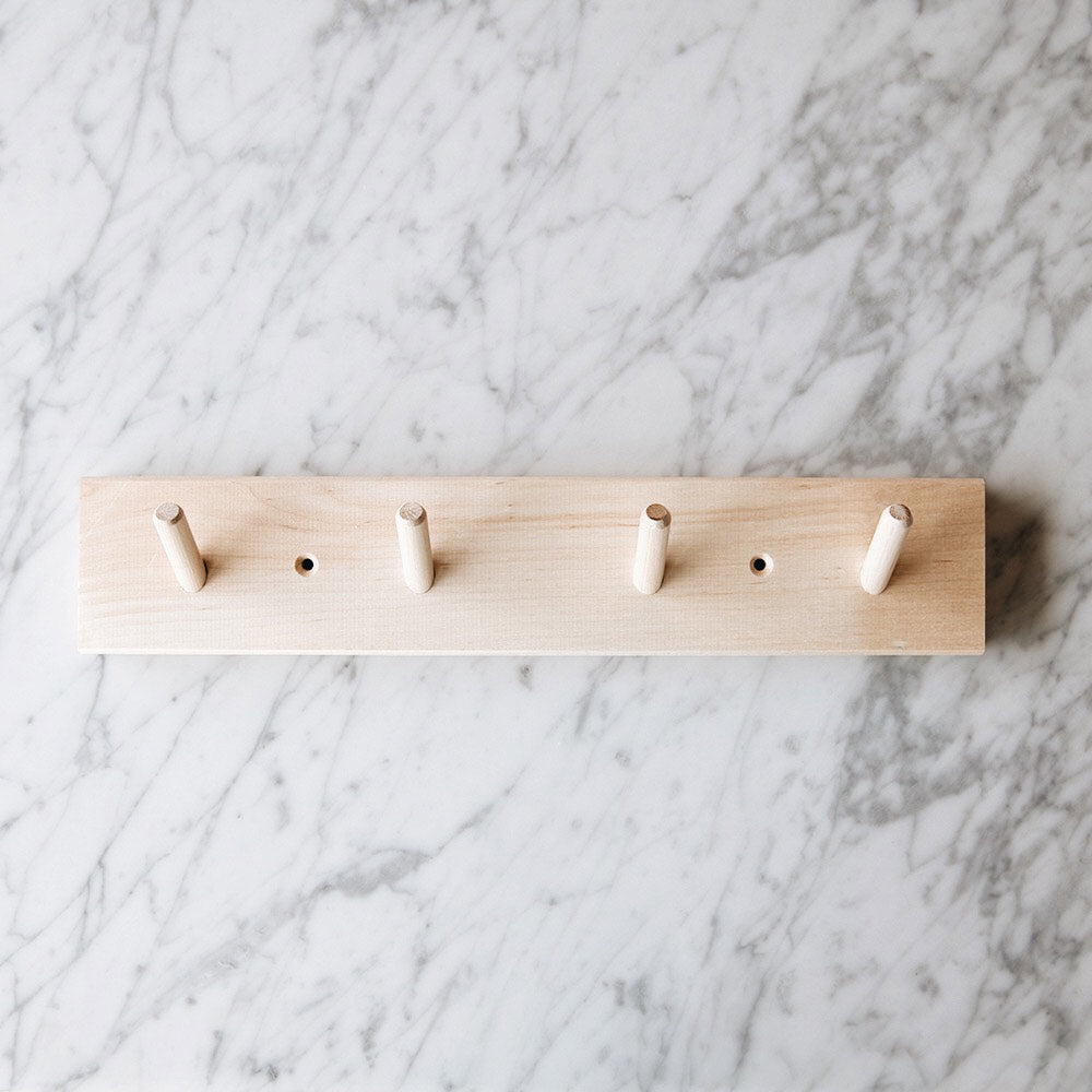 Birch Wooden Peg Rail with 4 Hooks - Wall Mounted Coat Rack for Entryway, Bedroom, or Bathroom Organization