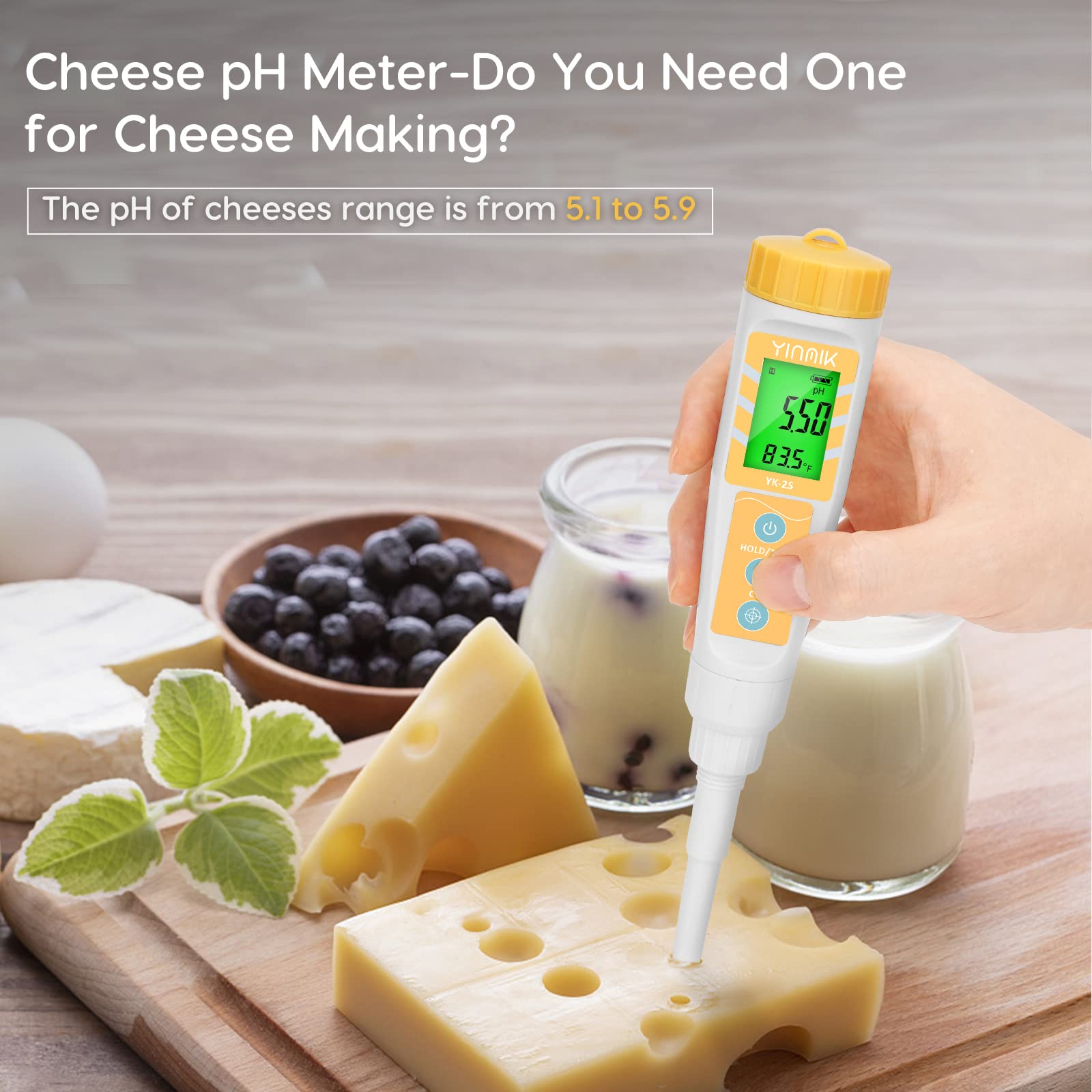 Digital pH Meter for Food - Accurate pH Probe for Sourdough, Bread Dough, Fermenting Sausages & Salami | Waterproof pH Tester for Solid/Liquid Samples & Soft Soil | Perfect for Home Baking, Meat Curing & Gardening