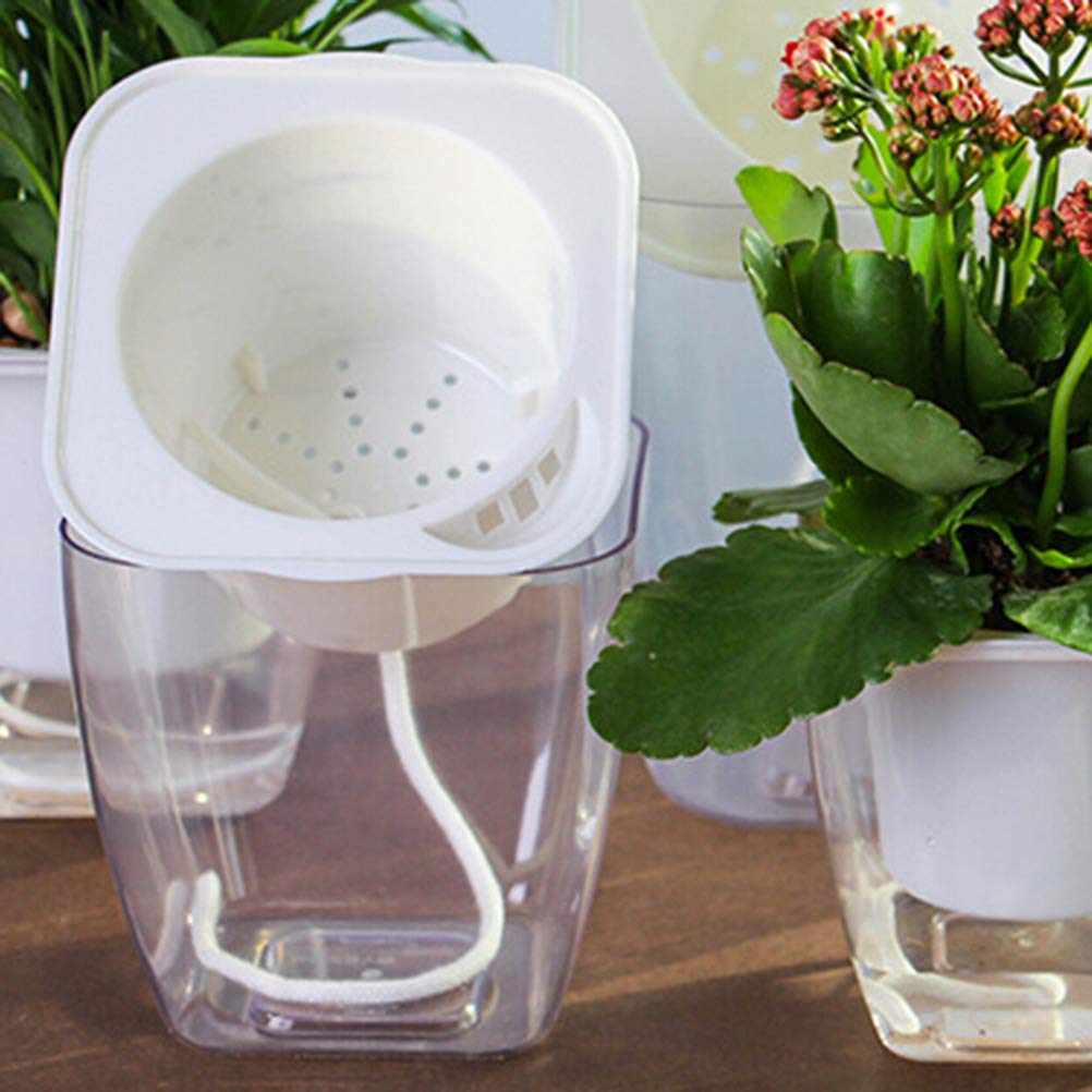 Stylish Hemoton Double Deck Planter - Transparent Indoor Garden Planter with Self-Watering System, Square Flower Pots for Home Decor (G103) - Perfect for Windowsills, Balconies & Office Spaces