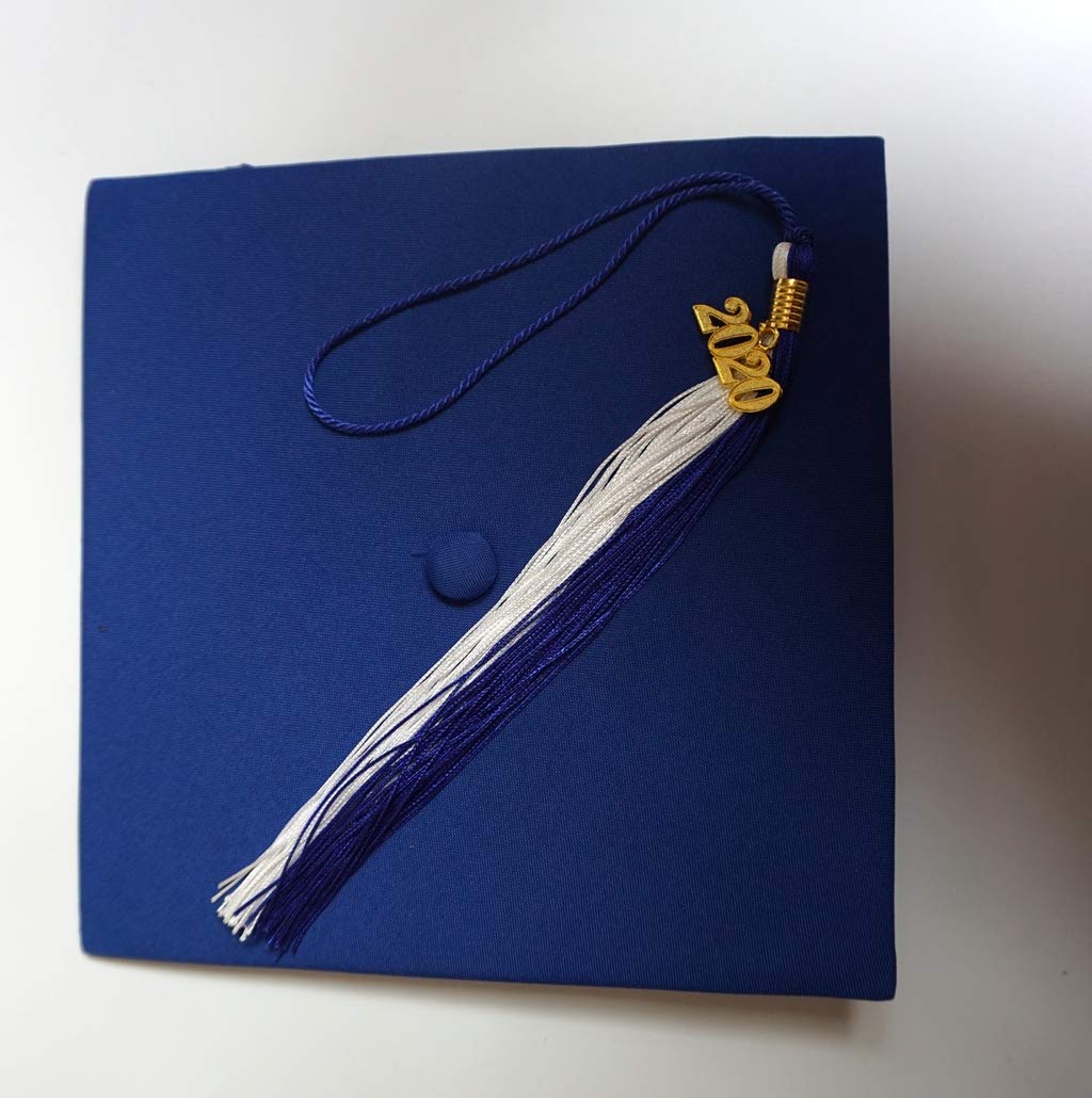2019 Graduation Tassel with Year Charm - Royal Blue & White Tassel for High School & College Graduation Ceremony, Cap Decoration & Photo Props