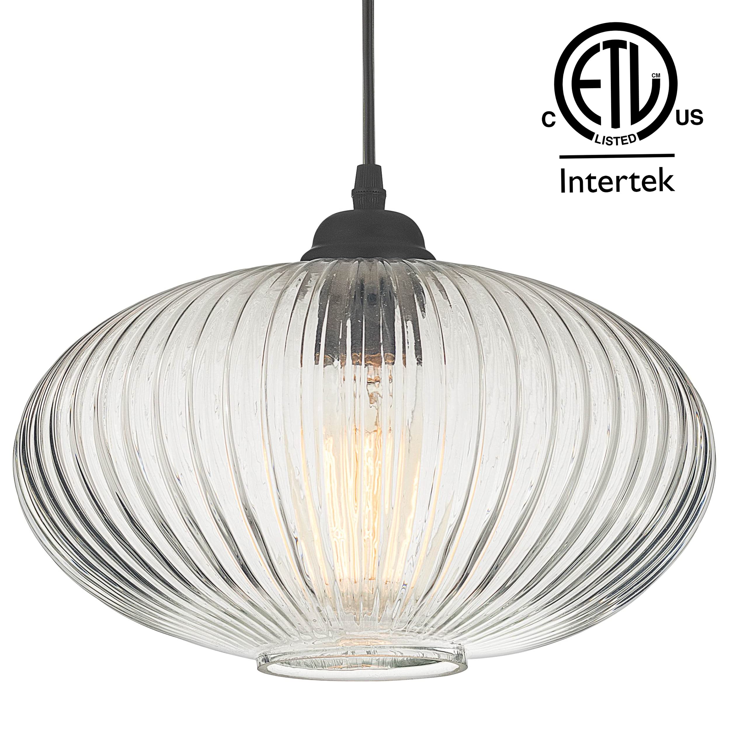 Modern Glass Pendant Light Fixture - 1-Light Contemporary Hanging Chandelier for Dining Room, Kitchen Island & Living Room Decor