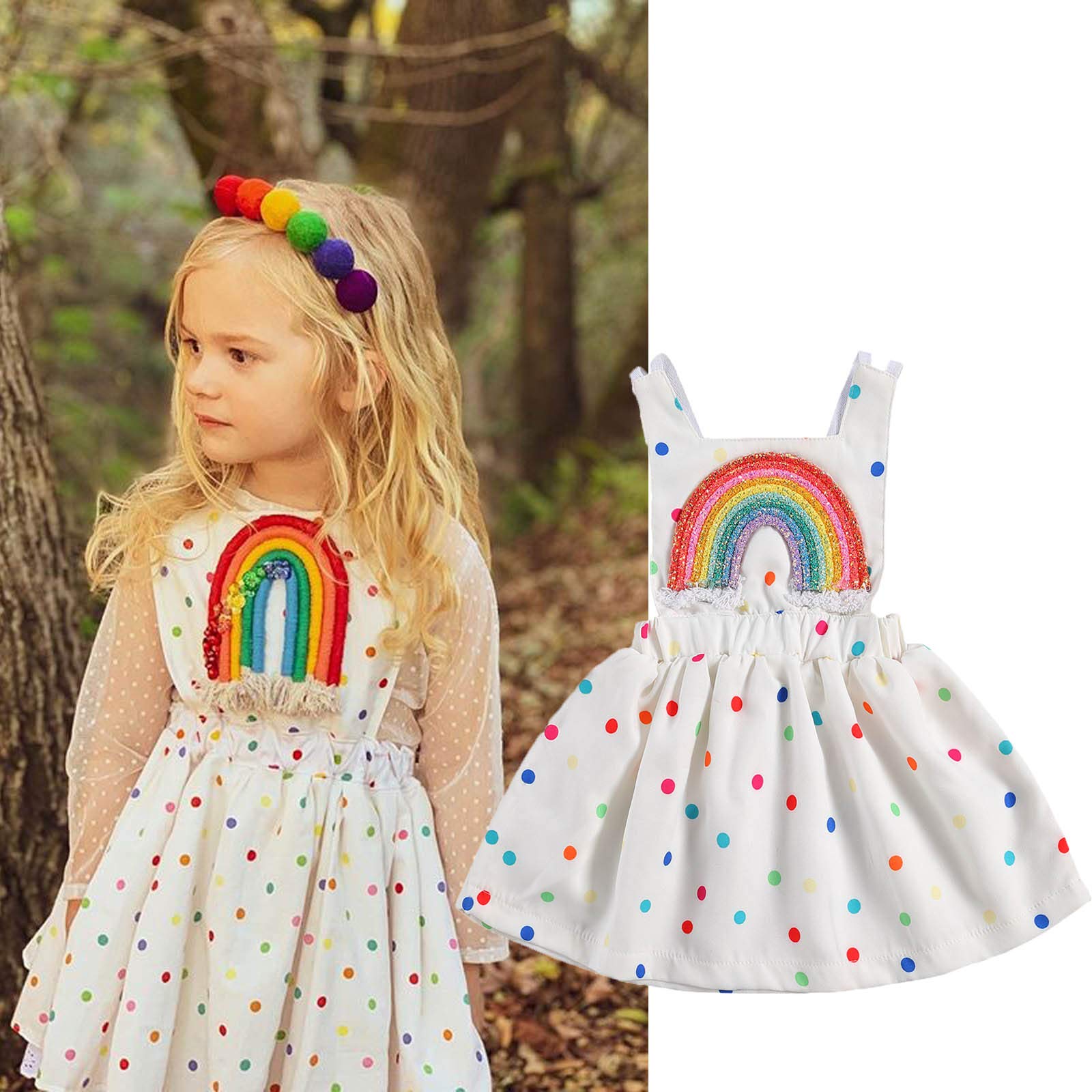 Newborn Toddler Baby Girl Summer Dresses - Cute Rainbow Print Sleeveless Sundresses Outfits | Perfect for Beach, Party & Outdoor Play