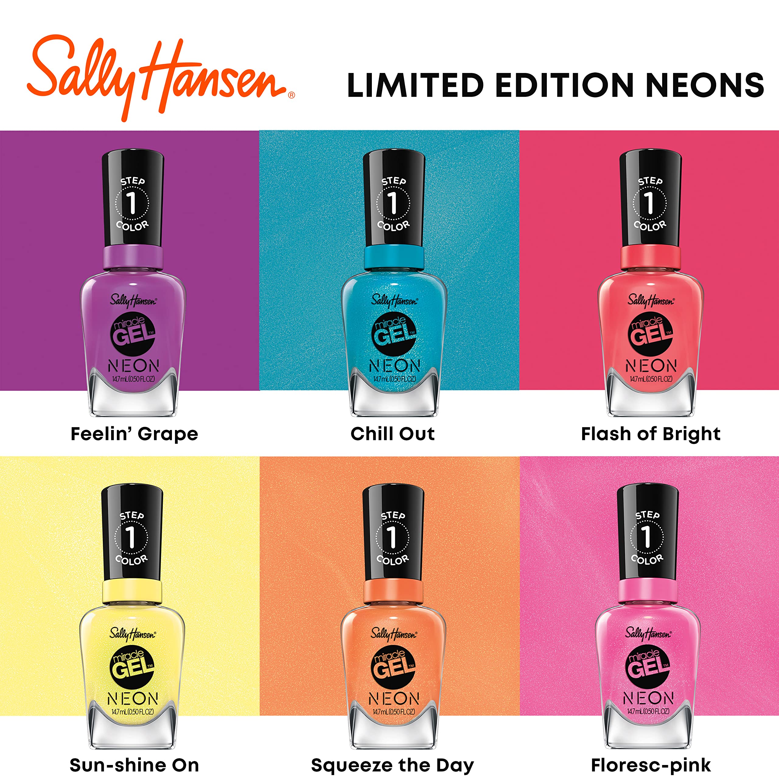 Sally Hansen Miracle Gel™ Nail Polish - Electri-Lime Green, Long Lasting Gel-Like Formula, No UV Lamp Needed, Chip Resistant - Perfect for Manicures, Pedicures & At-Home Nail Care