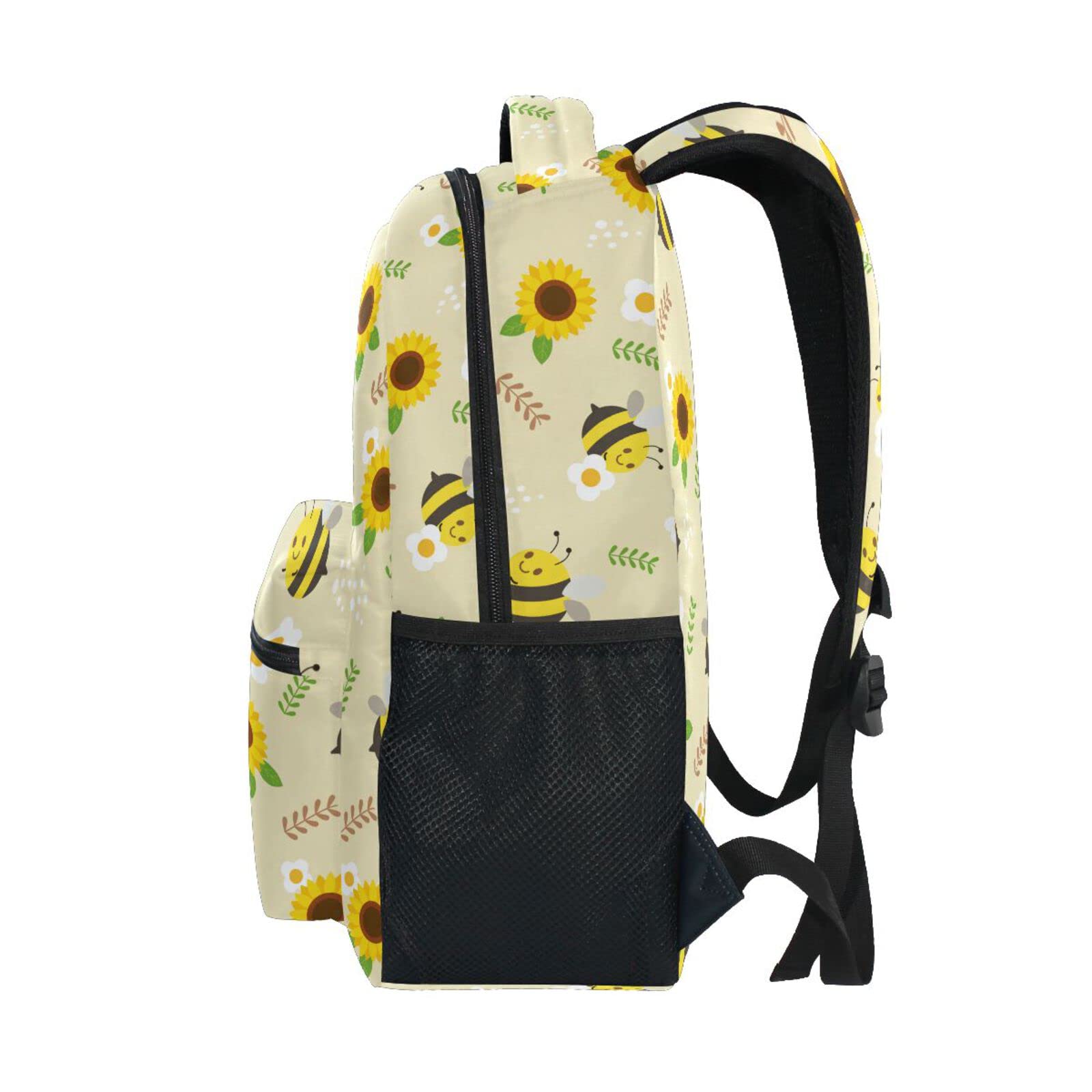 JIPONI Cute Bee Sunflower Backpack for Women & Men - Waterproof School Backpack, College Laptop Bag, Travel Daypack with USB Charging Port - Perfect for Work, Commuting & Outdoor Adventures
