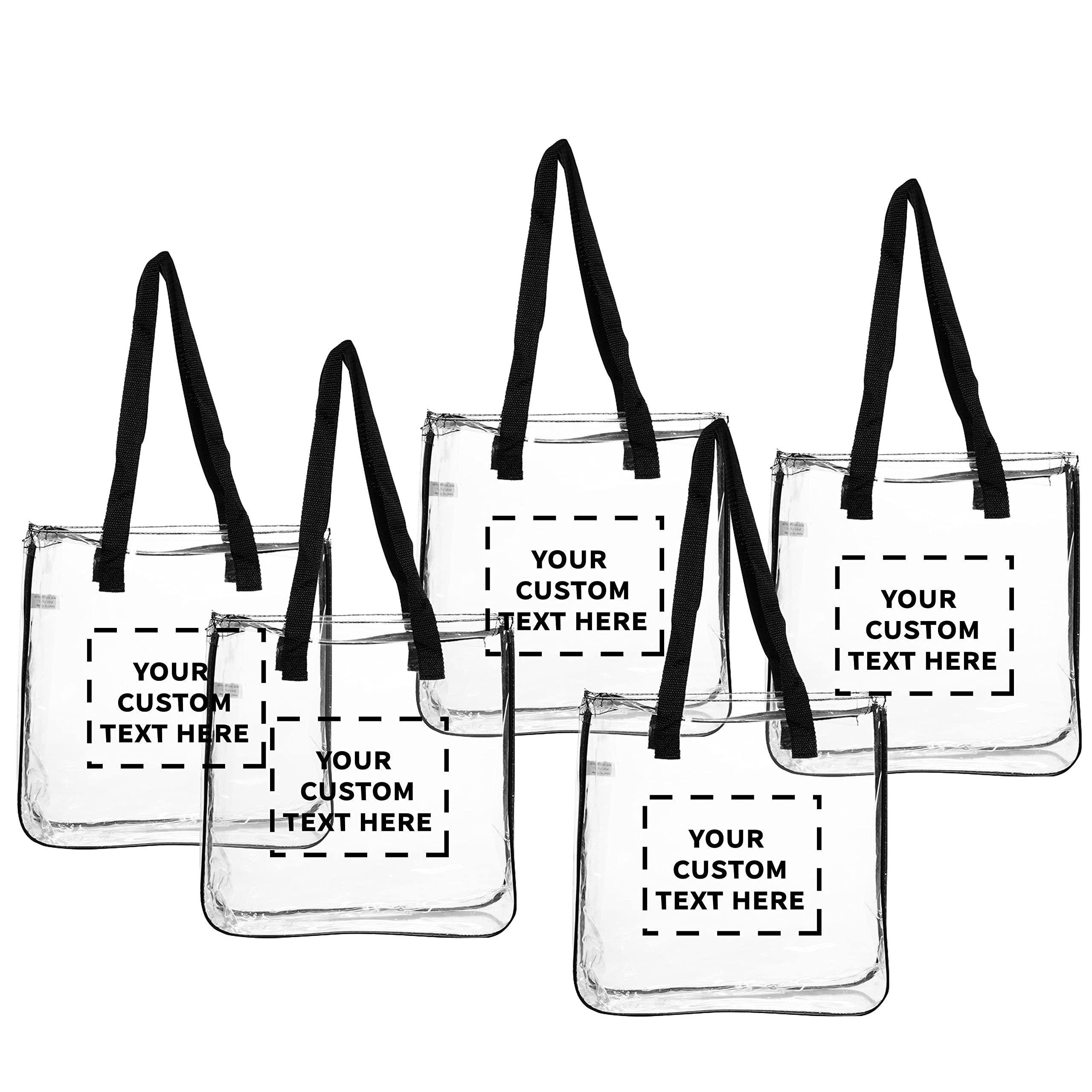 Custom Clear Tote Bags Bulk Pack of 50 - Personalized Reusable Shopping Bags for Groceries, Beach, Picnic & Wedding Favors - Eco-Friendly Clear Plastic Tote Bags for Retail Stores, Events & Promotional Giveaways