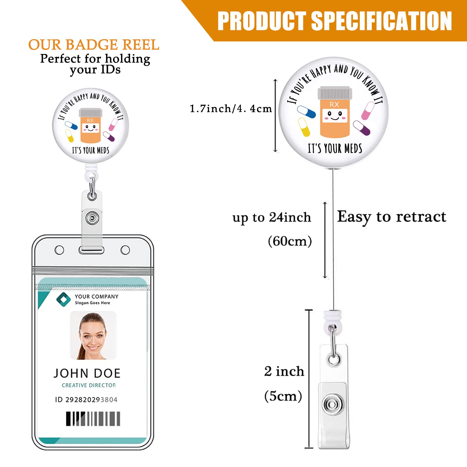 Retractable Badge Reel Holder with Alligator Clip - Funny Chill Pill Design for Pharmacists, Nurses & Medical Professionals - White ID Badge Clip for Hospitals, Clinics & Healthcare Facilities