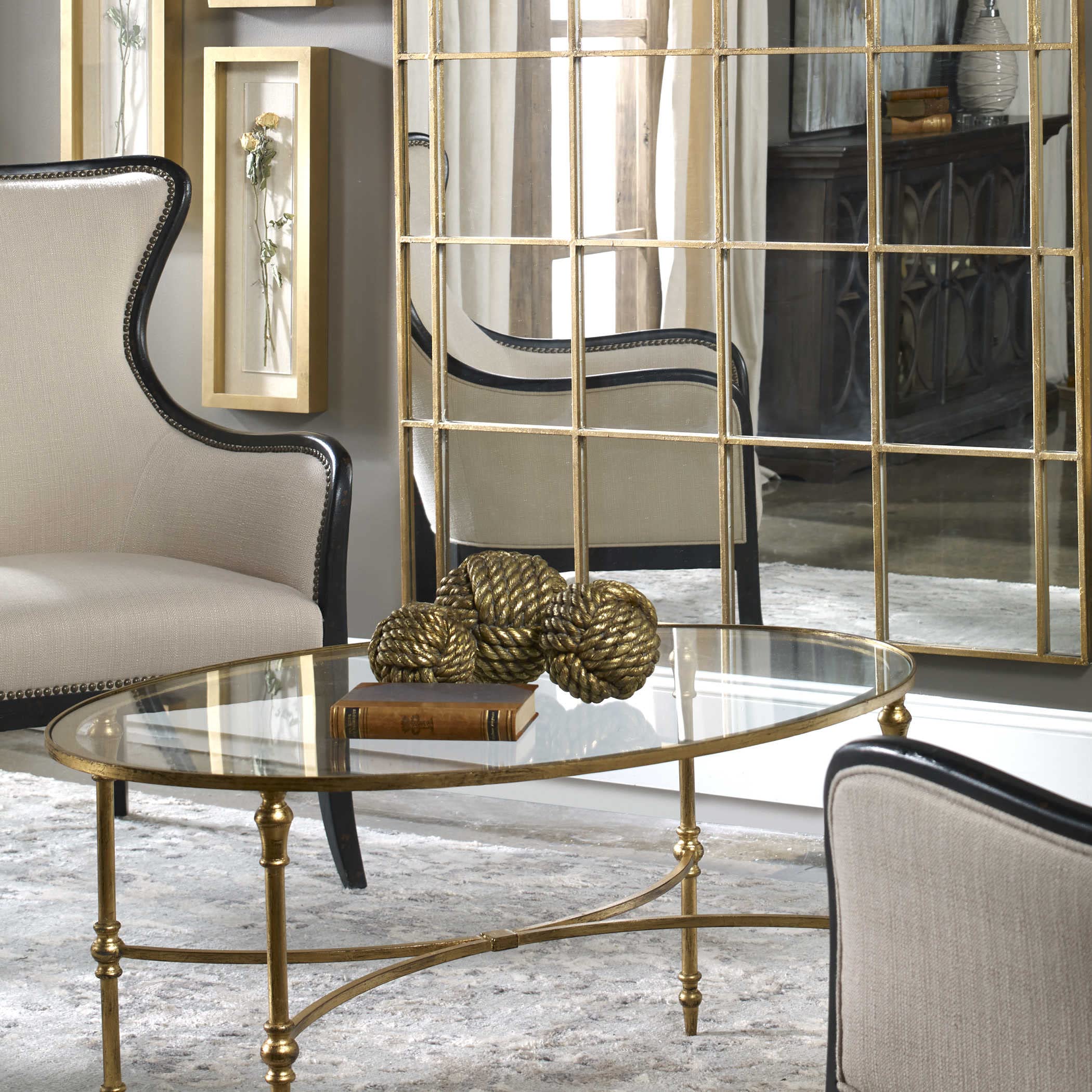 Stylish Oval Gold Metal Coffee Table - Modern Living Room Centerpiece for Home Decor & Entertaining Guests