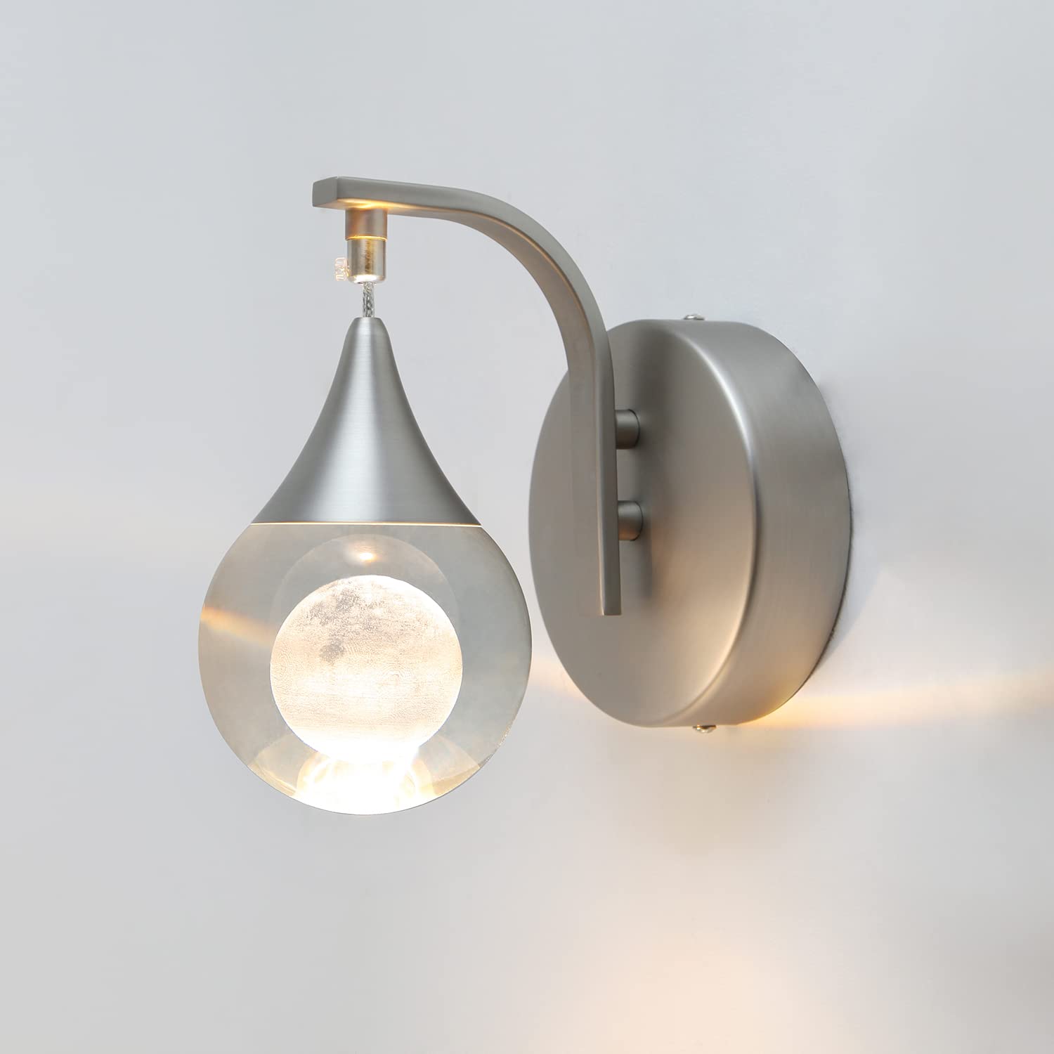 Crystal Wall Sconce LED - 5W Dimmable Modern Moon Wall Light for Bedroom, Bathroom, Living Room & Corridor - Sand Nickel Finish - Perfect for Ambient Lighting & Home Decor