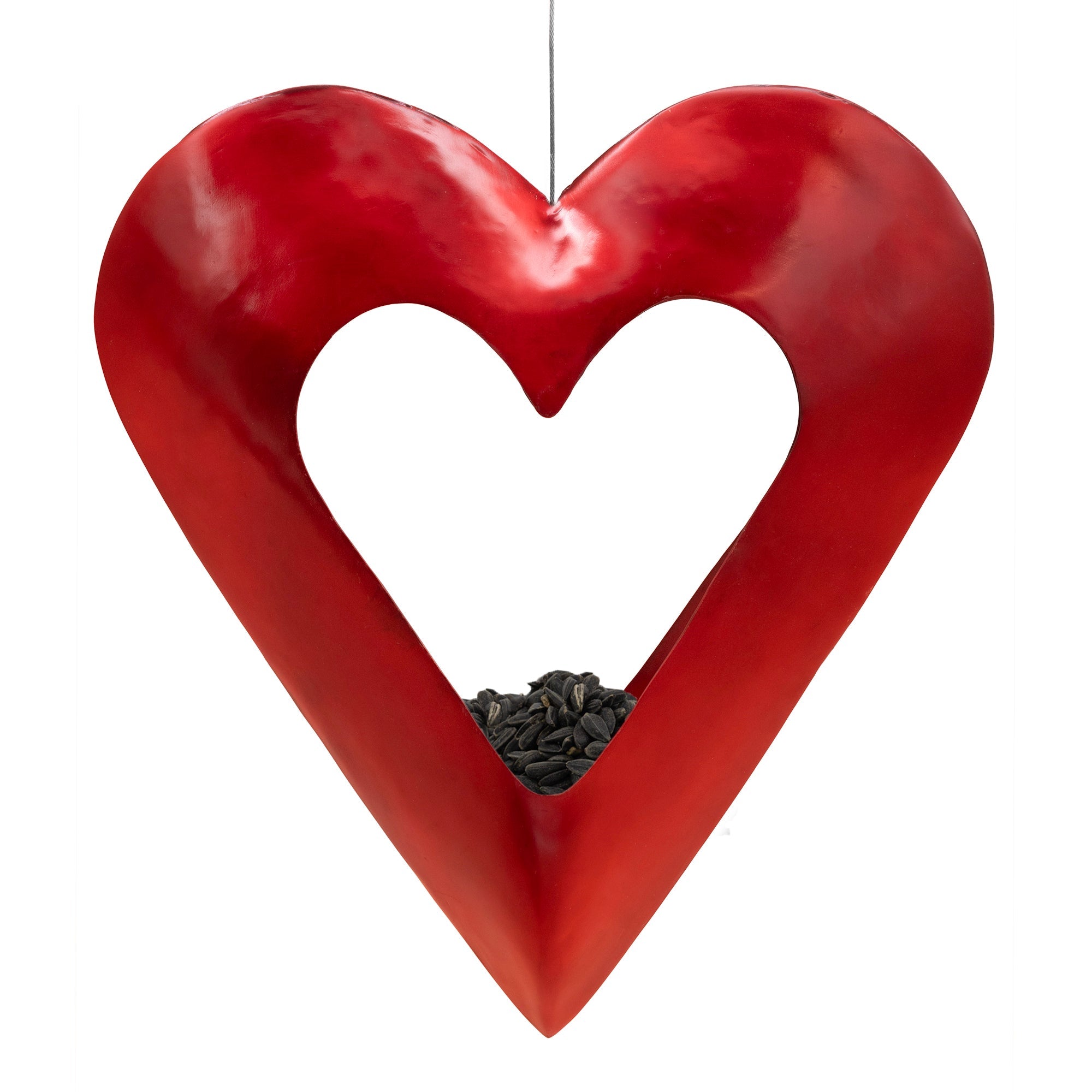 Fly Thru™ Red Heart Copper Bird Feeder - Durable Outdoor Garden Decor for Attracting Wild Birds - Perfect for Backyard, Patio, and Nature Lovers