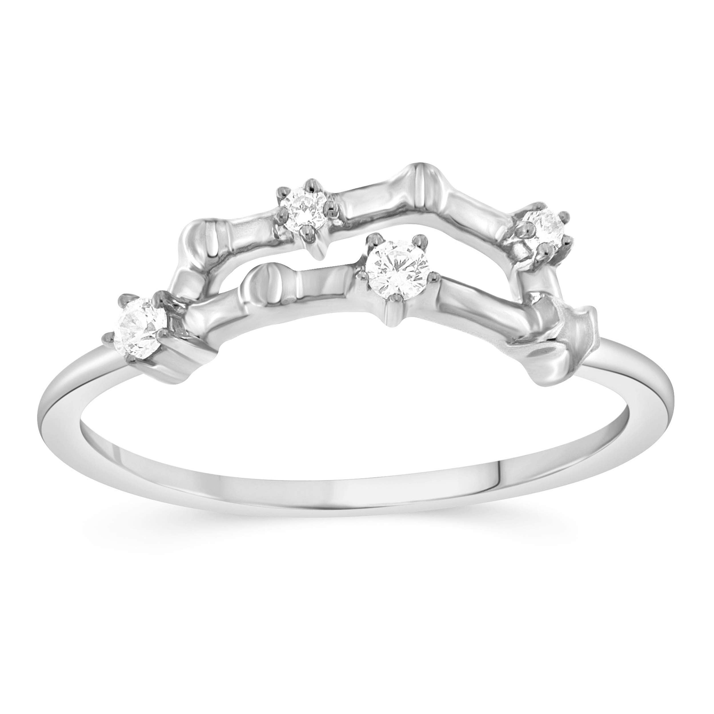 1/10 Cttw Diamond Celestial Star Horoscope Zodiac Ring for Women - 925 Sterling Silver, H-I Color, I1-I2 Clarity - Perfect for Birthday Gifts, Anniversary Presents & Astrology Lovers
