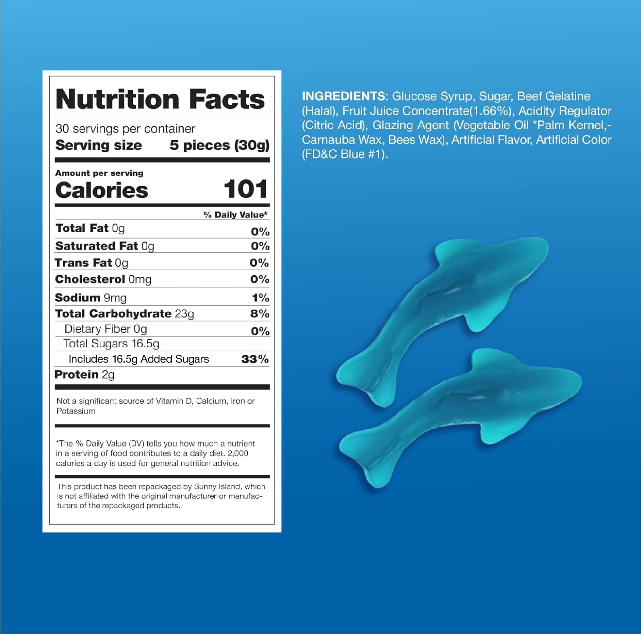 Blue Sharks Gummy Candy - 2-Pound Bulk Bag | Sour Blue Raspberry Flavor | Perfect for Parties, Movie Nights & Snack Time